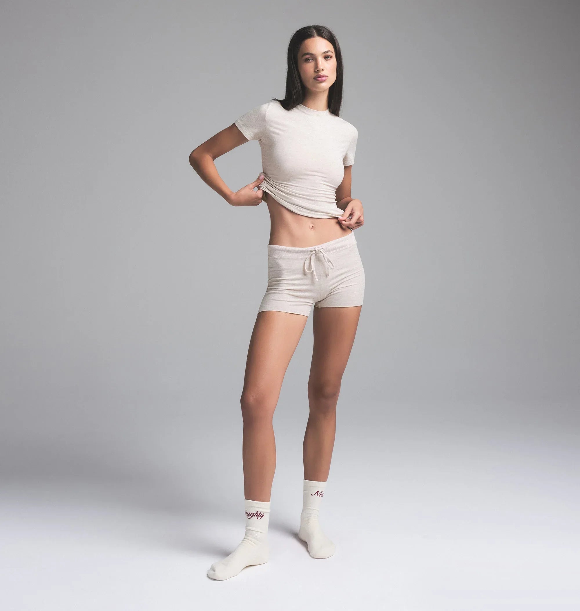 SKIMS COTTON JERSEY T-SHIRT | HEATHER OATMEAL - TİŞÖRT - My Suti