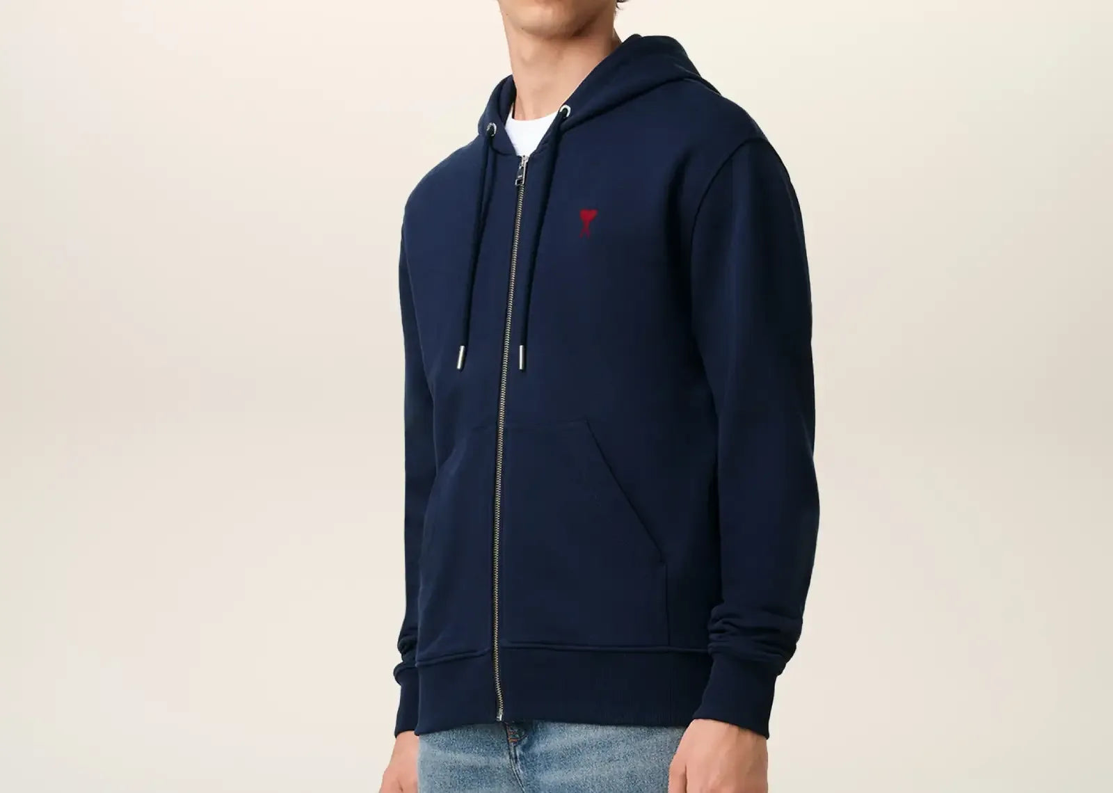 Ami Paris Ami De Coeur Cotton Zipped Hoodie Navy - My Suti