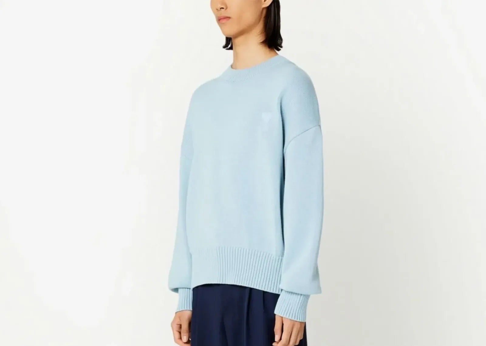 Ami Paris Ami De Coeur Embroidered Sweater Light Blue - My Suti