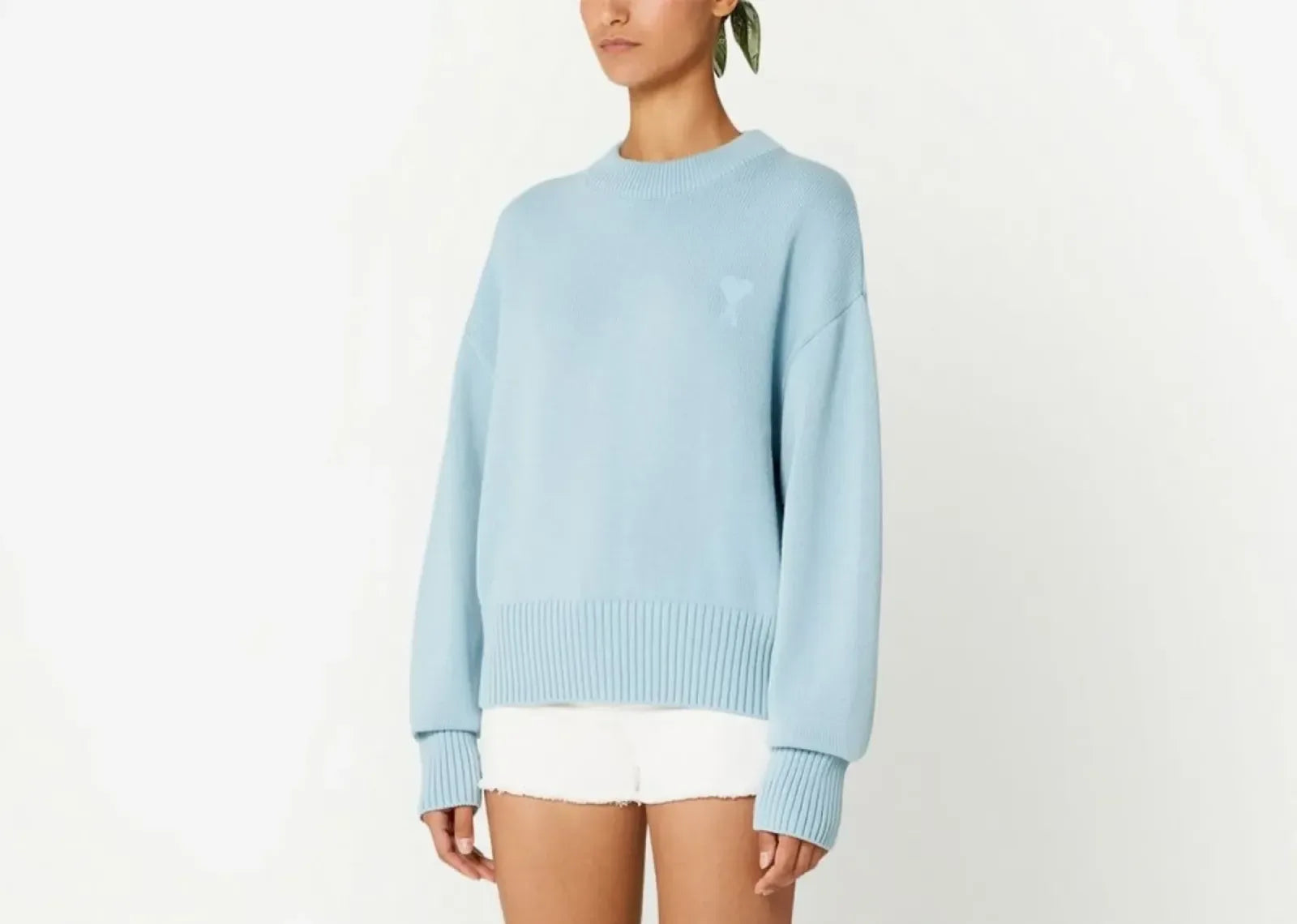 Ami Paris Ami De Coeur Embroidered Sweater Light Blue - My Suti