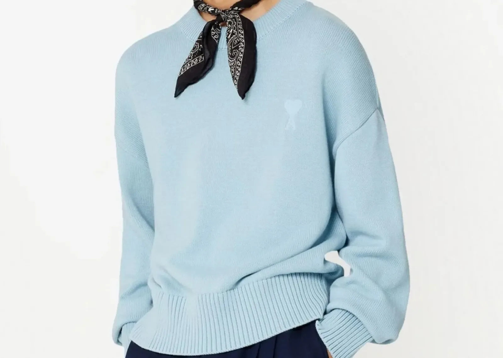 Ami Paris Ami De Coeur Embroidered Sweater Light Blue - My Suti