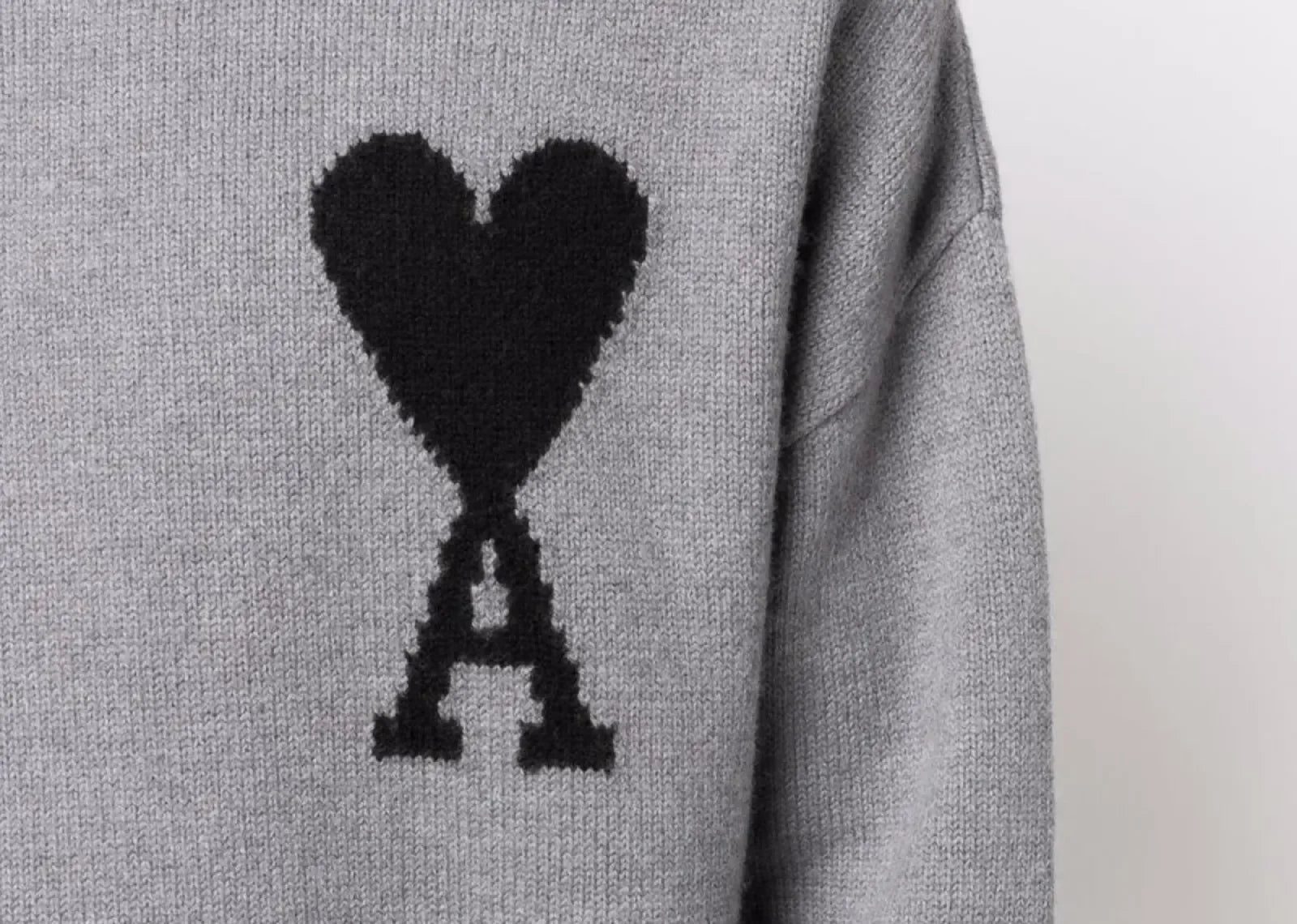 Ami Paris Ami De Coeur Roll Neck Jumper Grey - My Suti