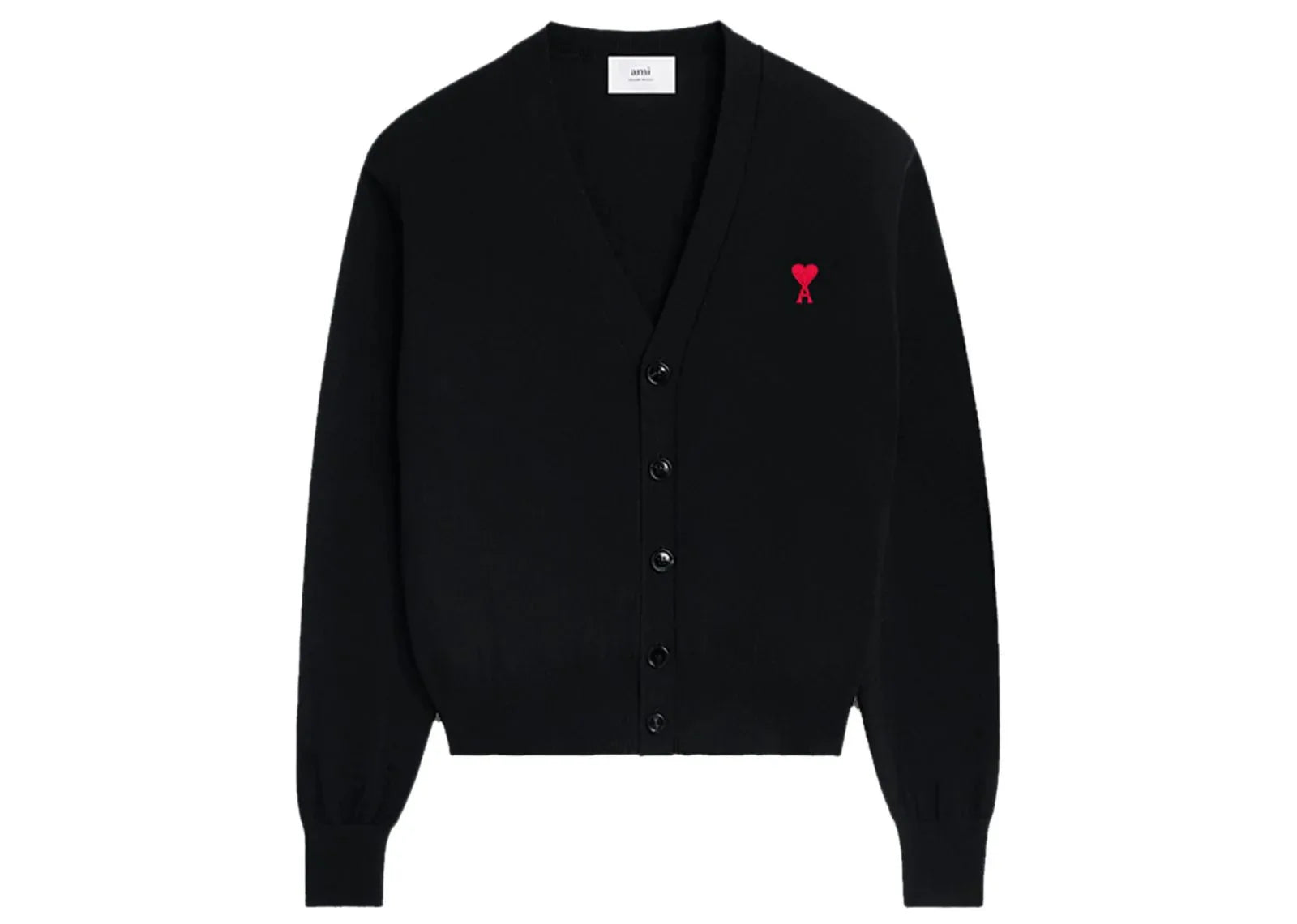 Ami Paris Logo Embroidered Wool Cardigan Black - My Suti