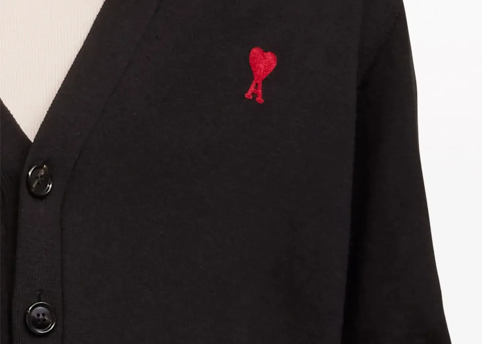 Ami Paris Logo Embroidered Wool Cardigan Black - My Suti