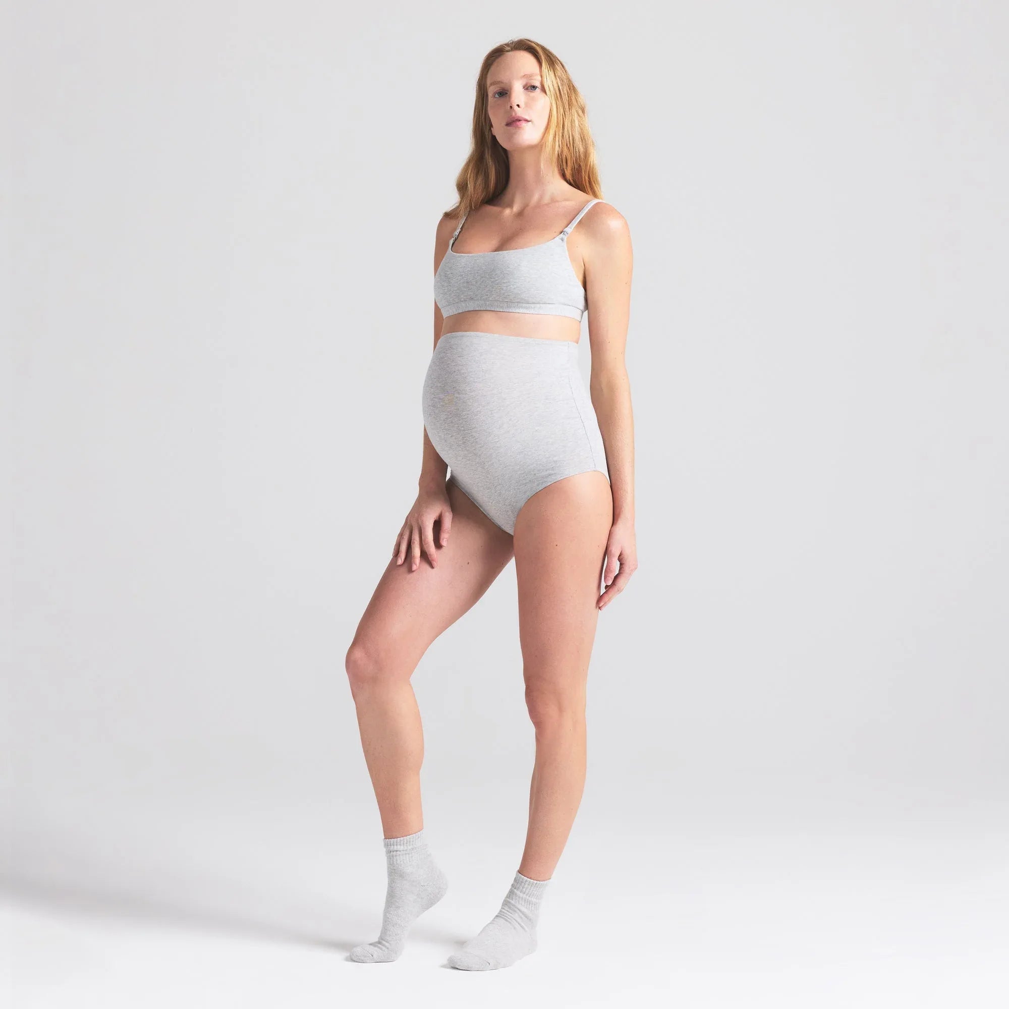 SKIMS COTTON JERSEY MATERNITY HIGH-WAISTED BRIEF | LIGHT HEATHER GREY - KÜLOT - My Suti