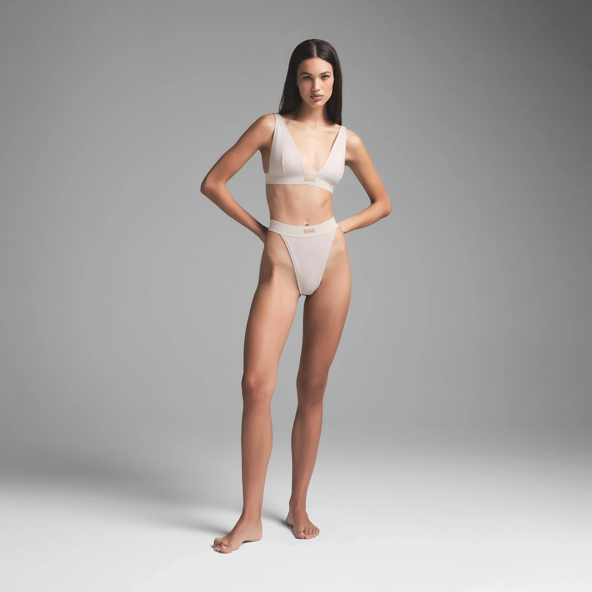 SKIMS COTTON RIB PLUNGE BRALETTE | HEATHER OATMEAL - SÜTYEN - My Suti