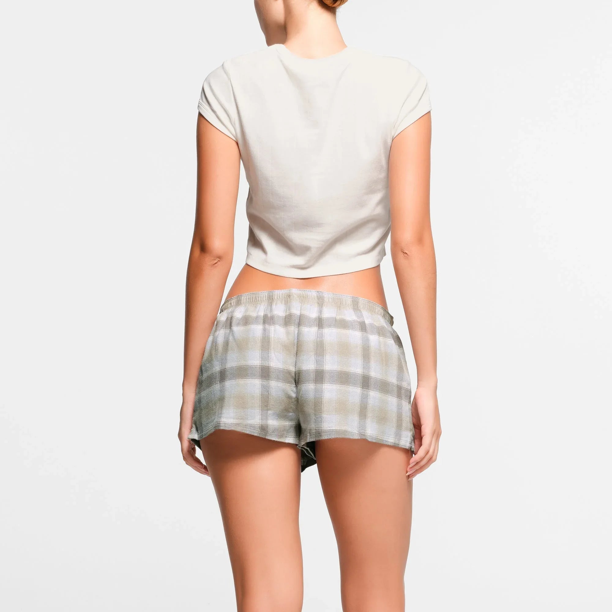 SKIMS FLANNEL SLEEP CHEEKY BOXER | TAUPE PLAID - KUTU ŞORT - My Suti