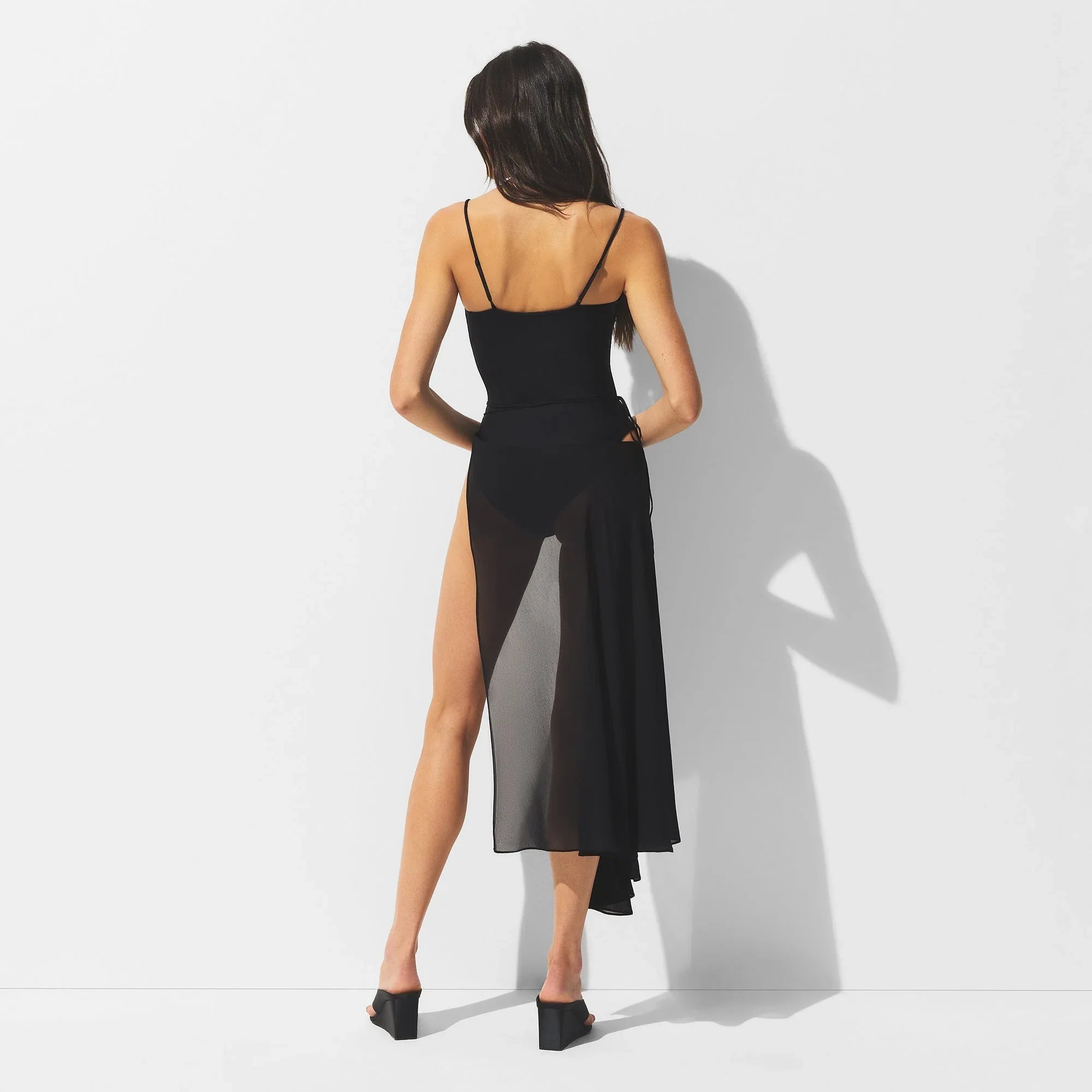 SKIMS SHEER COVER-UPS TIE SIDE MIDI SKIRT | OBSIDIAN - ETEK - My Suti