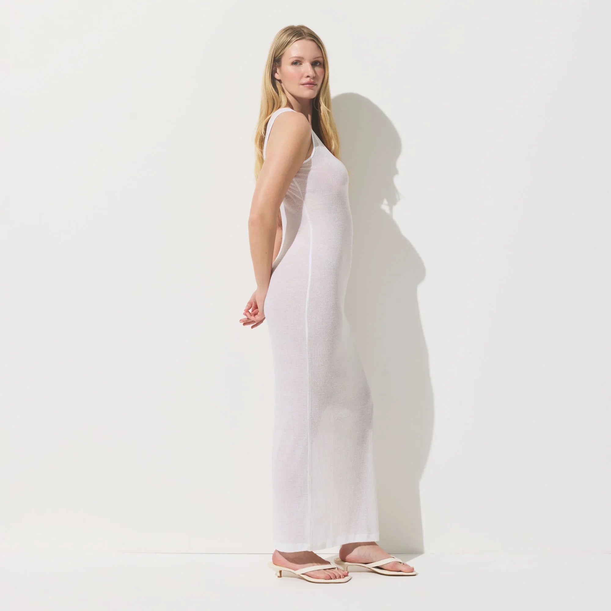 SKIMS SHEER COTTON RIB LONG DRESS | SNOW - ELBİSE - My Suti
