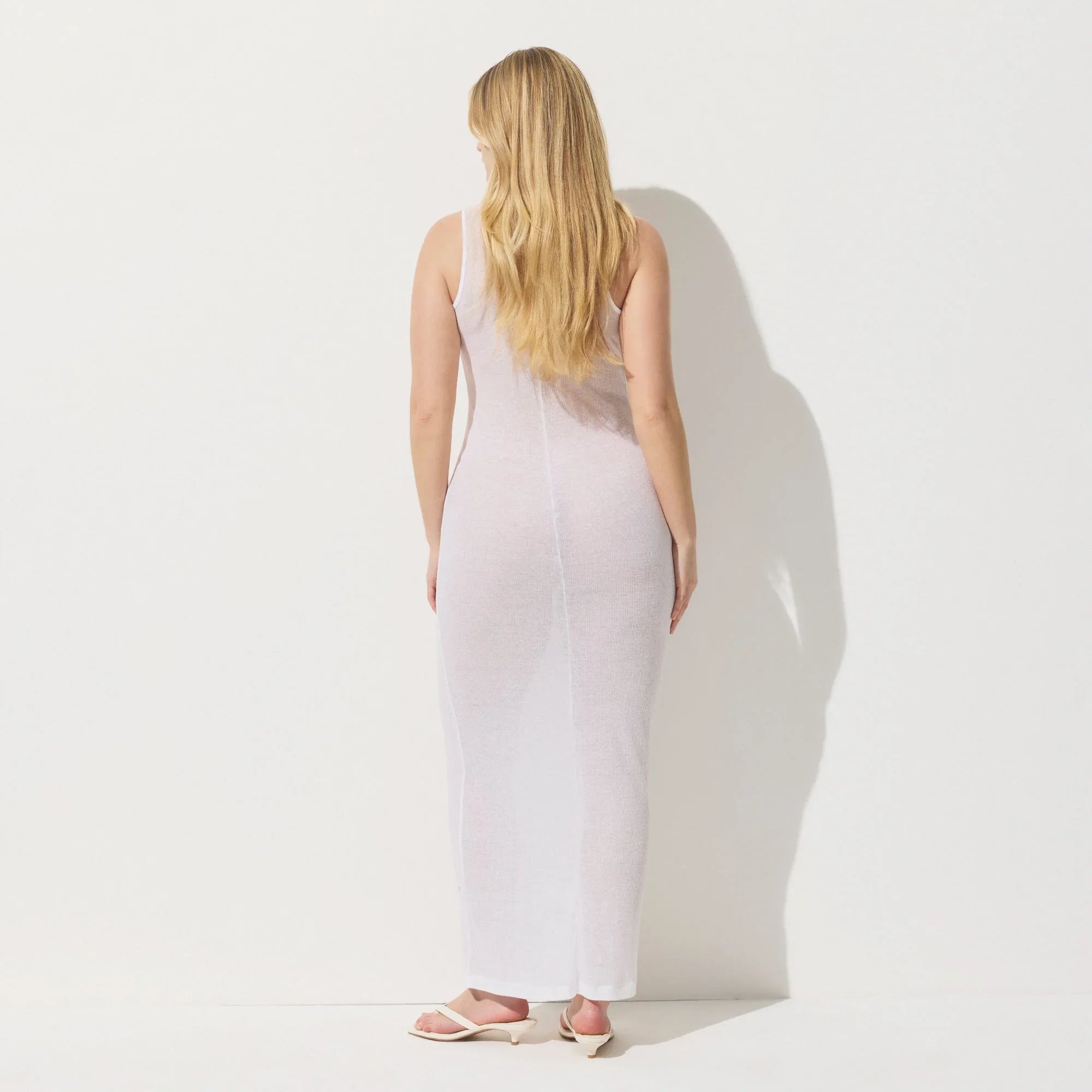 SKIMS SHEER COTTON RIB LONG DRESS | SNOW - ELBİSE - My Suti