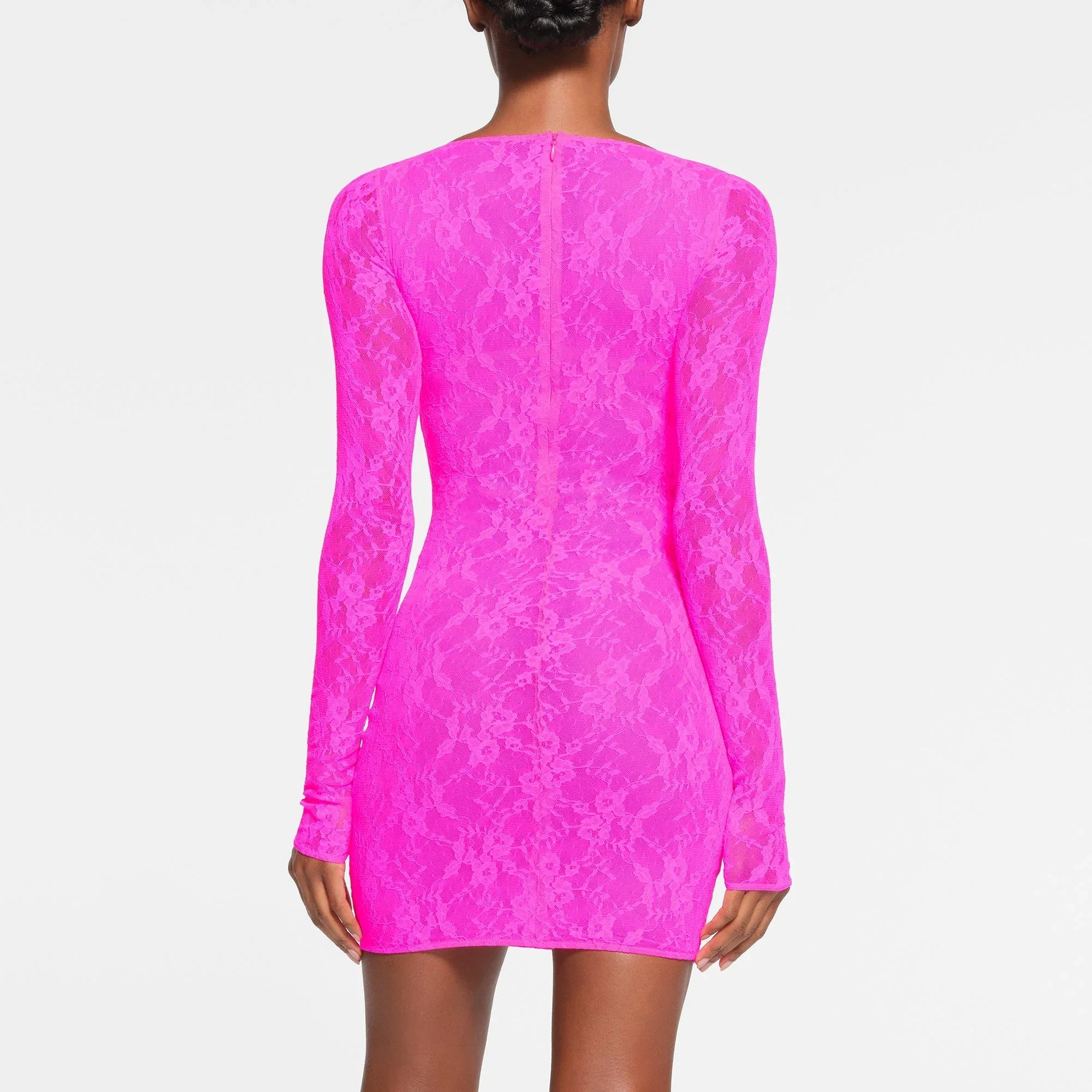 SKIMS STRETCH LACE LINED LONG SLEEVE UNDERWIRE DRESS | NEON PINK - ELBİSE - My Suti