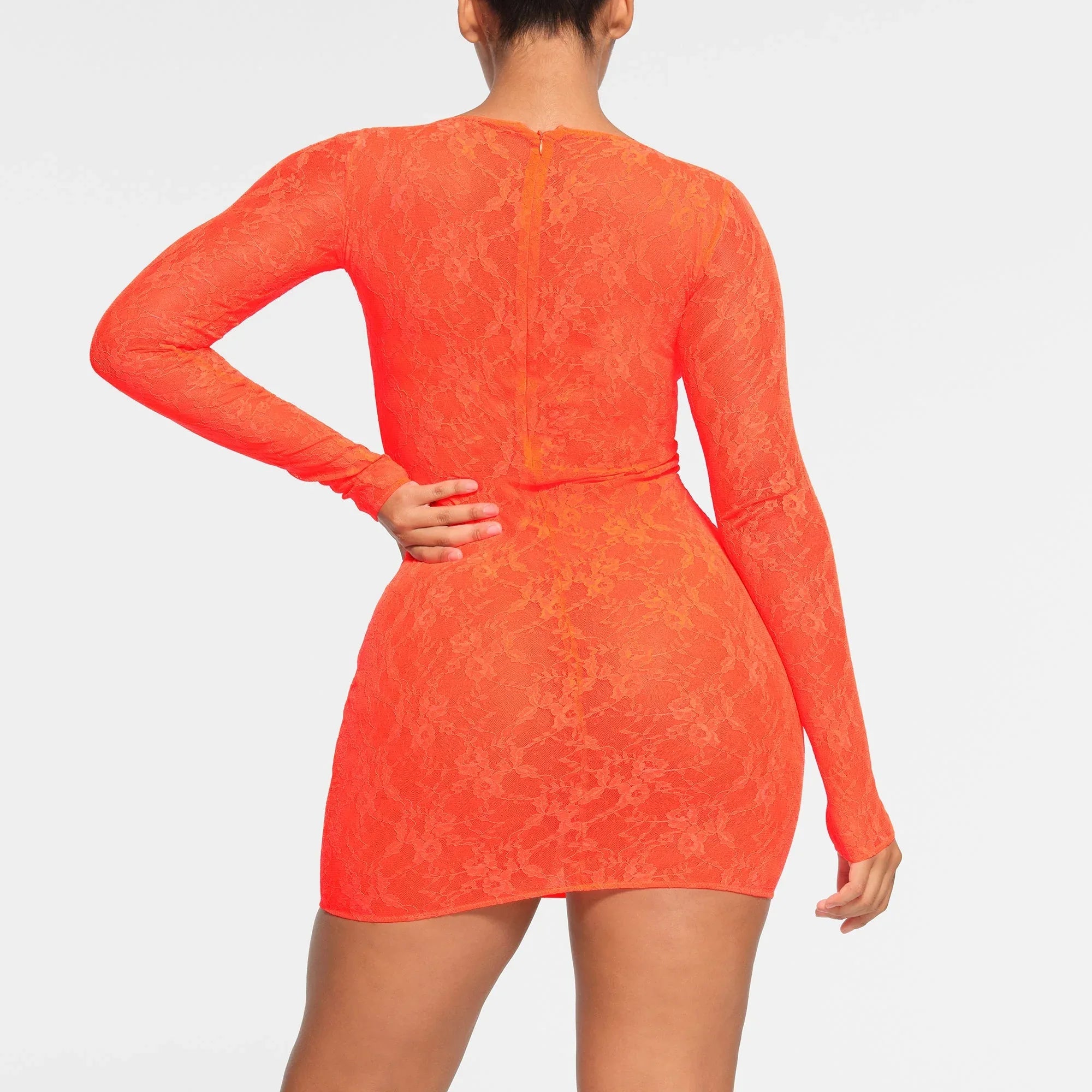 SKIMS STRETCH LACE LINED LONG SLEEVE UNDERWIRE DRESS | SUNSET - ELBİSE - My Suti