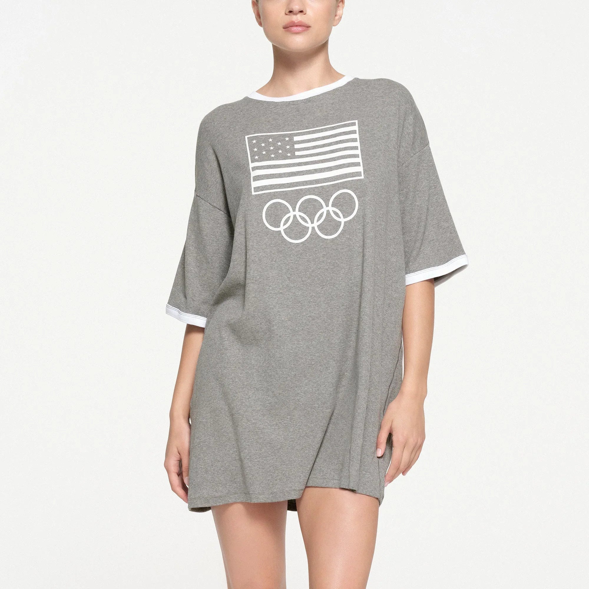 SKIMS FOR TEAM USA COTTON RIB OLYMPIC T-SHIRT MINI DRESS | HEATHER GREY - ELBİSE - My Suti
