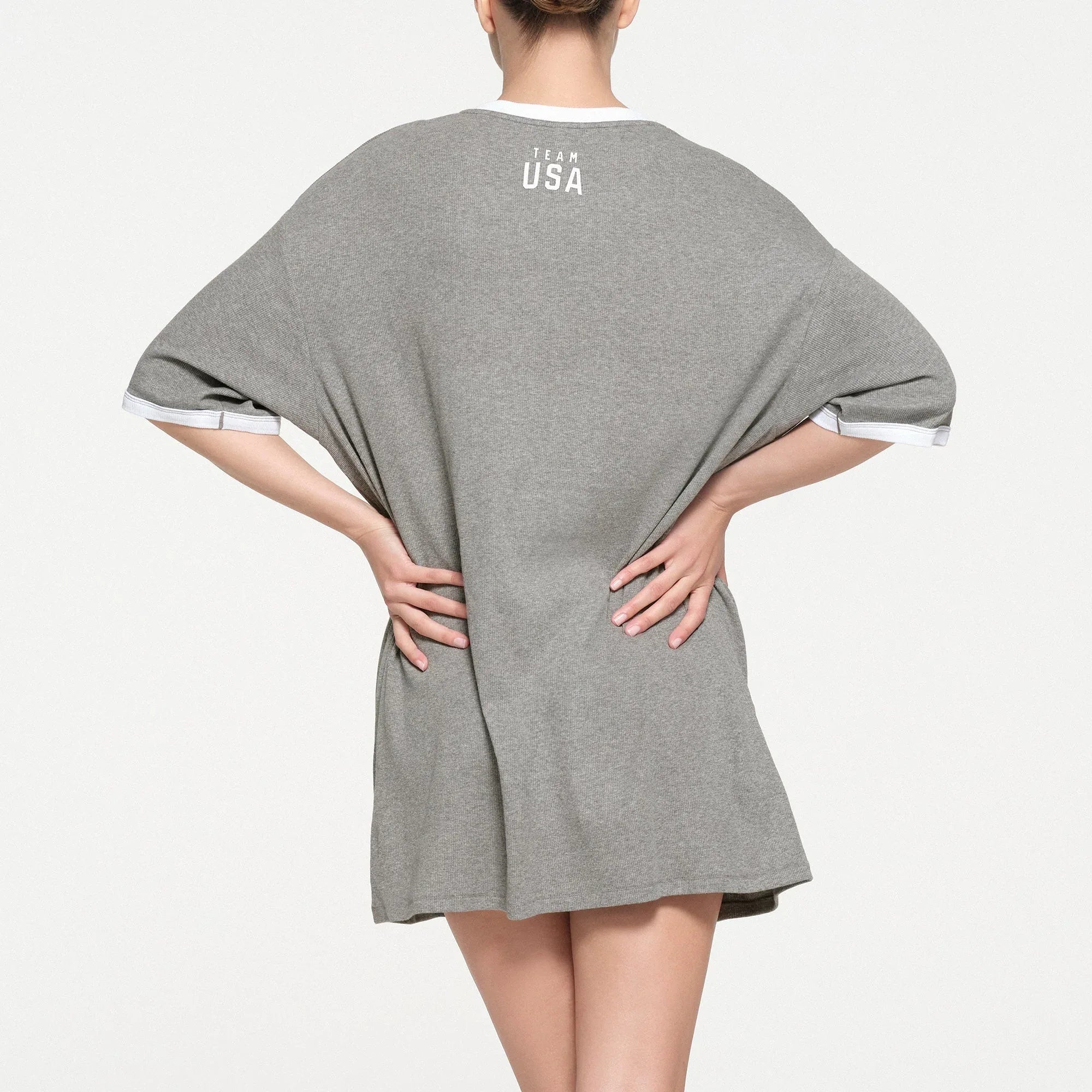 SKIMS FOR TEAM USA COTTON RIB OLYMPIC T-SHIRT MINI DRESS | HEATHER GREY - ELBİSE - My Suti