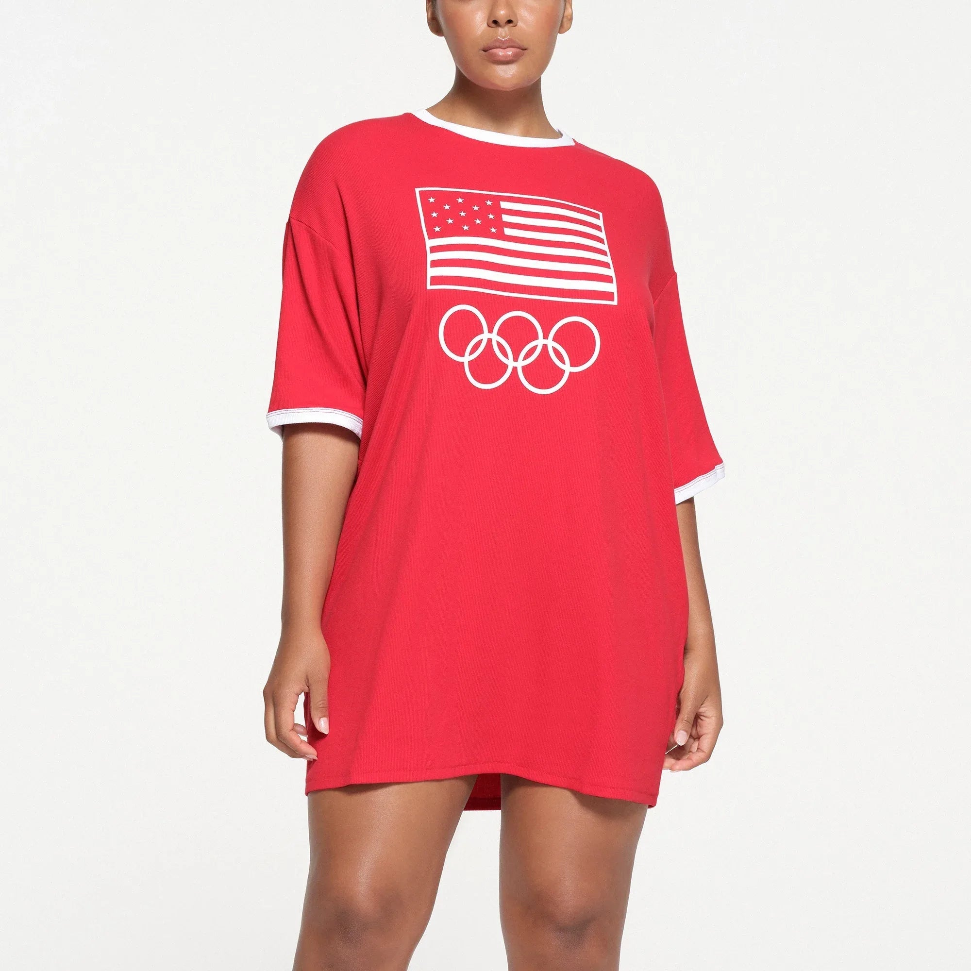 SKIMS FOR TEAM USA COTTON RIB OLYMPIC T-SHIRT MINI DRESS | RED - ELBİSE - My Suti