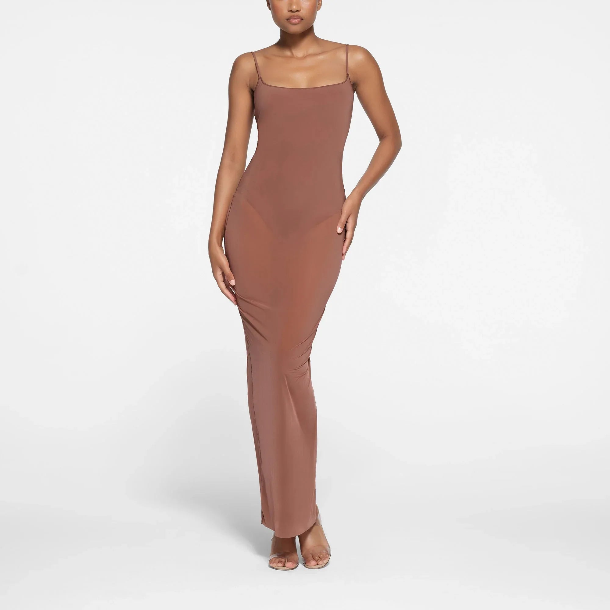 SKIMS MILKY SHEER LOW BACK LONG DRESS | BRANDY - ELBİSE - My Suti