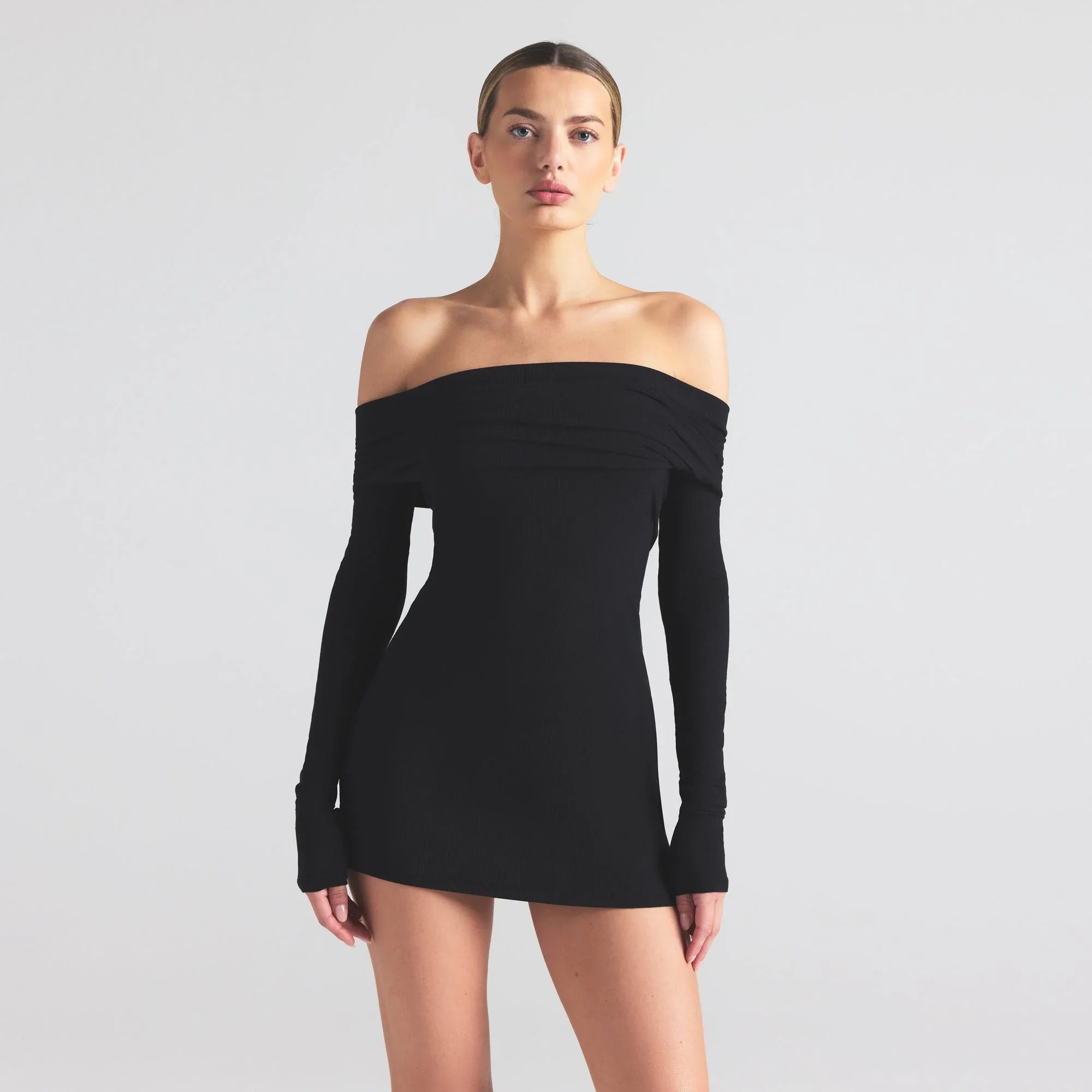 SKIMS SOFT LOUNGE OFF THE SHOULDER MINI DRESS | ONYX - ELBİSE - My Suti