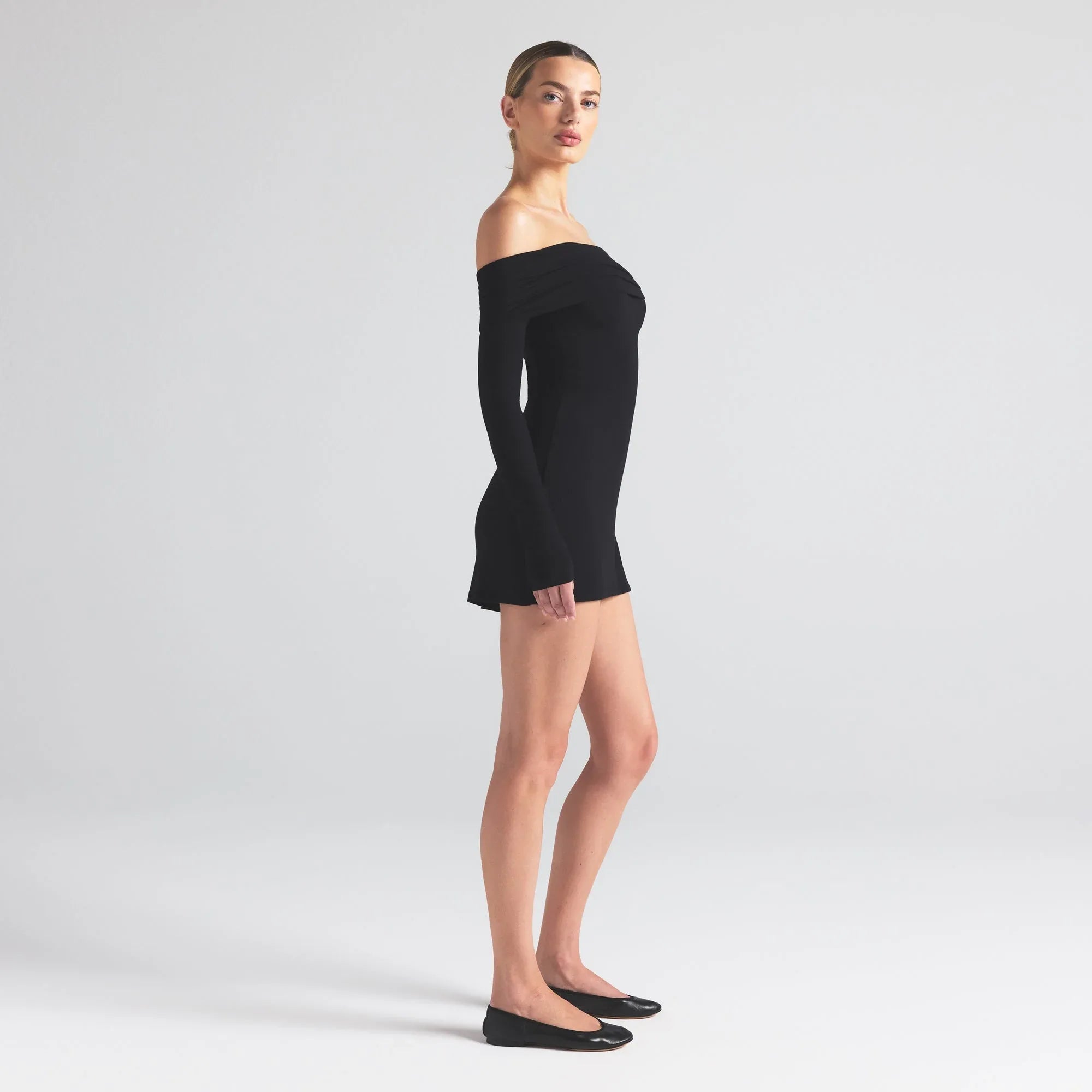 SKIMS SOFT LOUNGE OFF THE SHOULDER MINI DRESS | ONYX - ELBİSE - My Suti