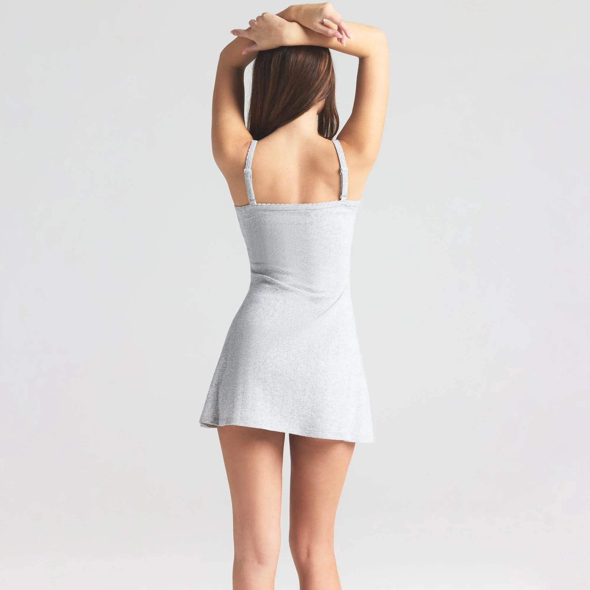 SKIMS DROP NEEDLE POINTELLE CAMI MINI DRESS | LIGHT HEATHER GREY - ELBİSE - My Suti