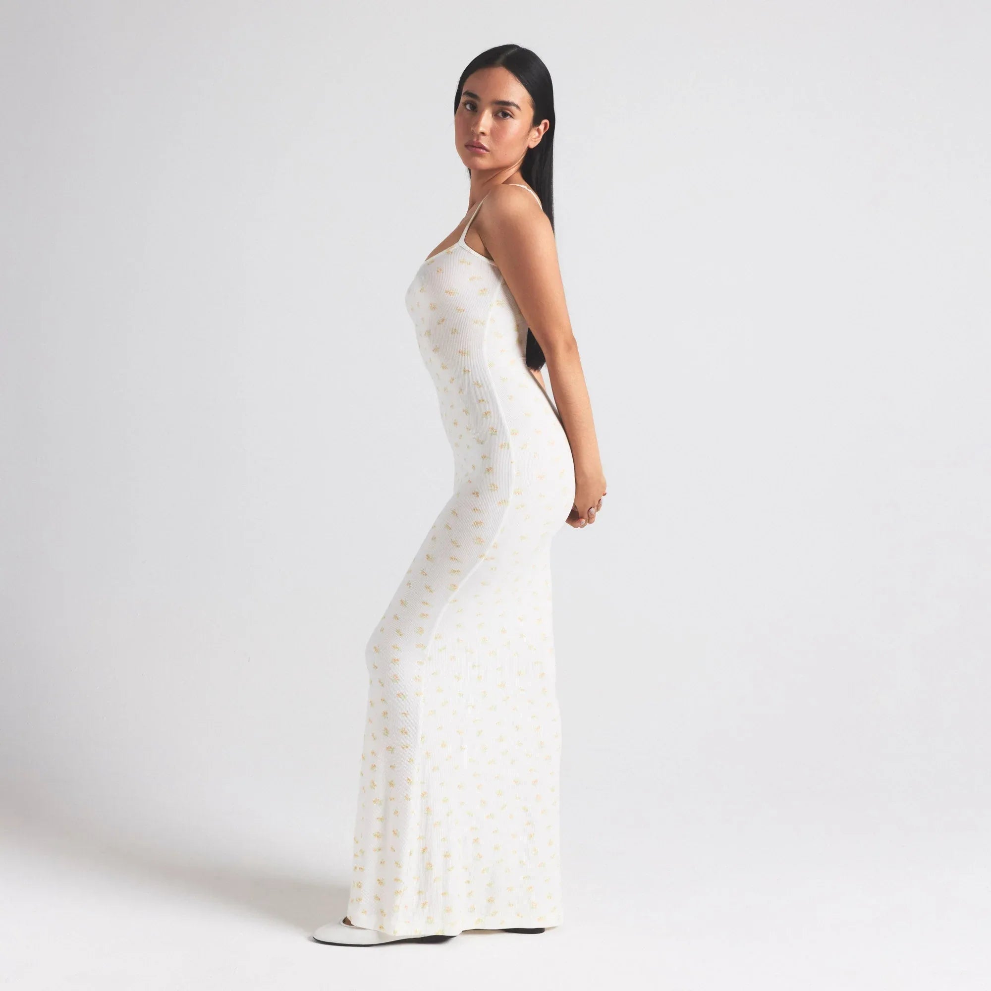 SKIMS SOFT LOUNGE PETITE LONG SLIP DRESS | MARBLE GARDEN PRINT - ELBİSE - My Suti