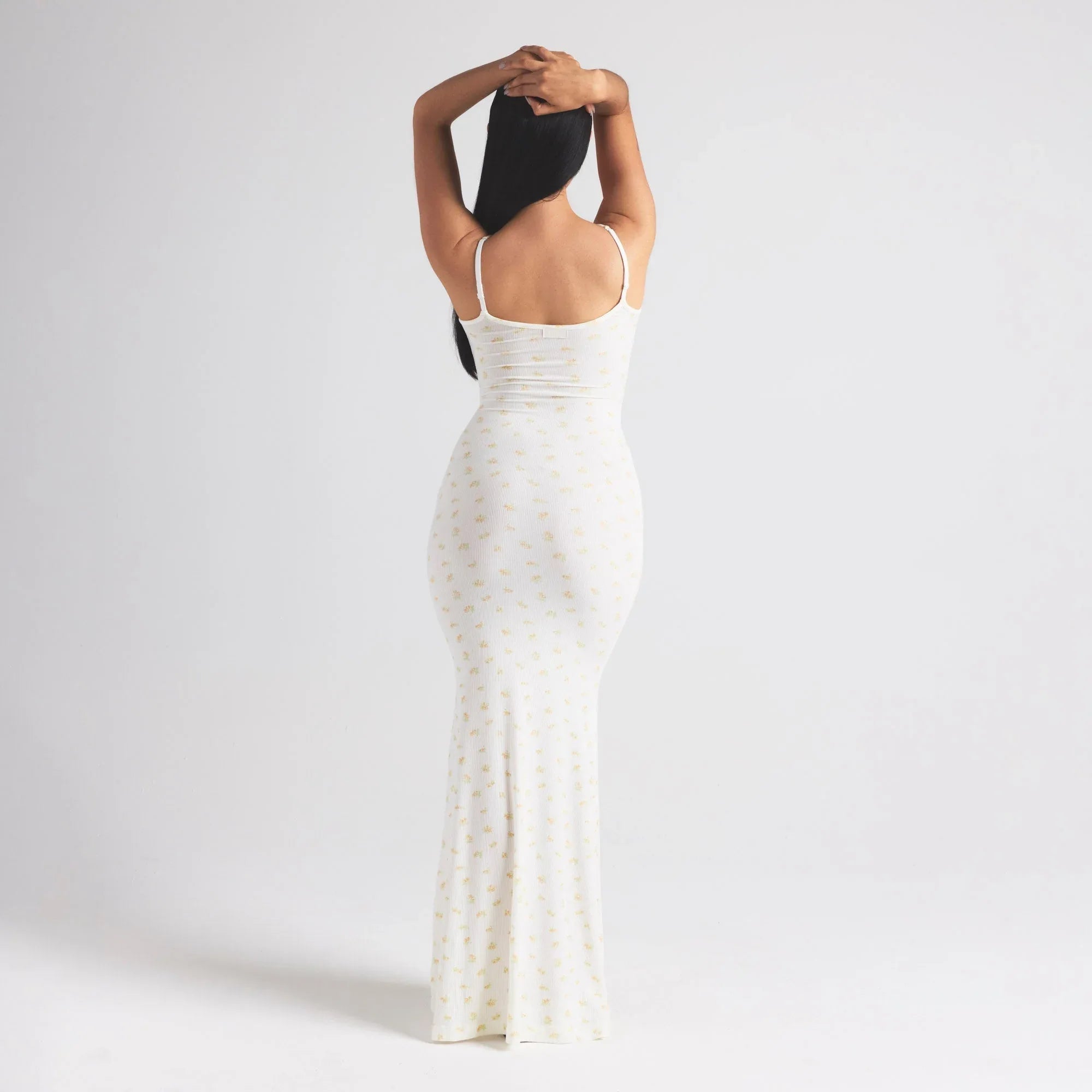 SKIMS SOFT LOUNGE PETITE LONG SLIP DRESS | MARBLE GARDEN PRINT - ELBİSE - My Suti