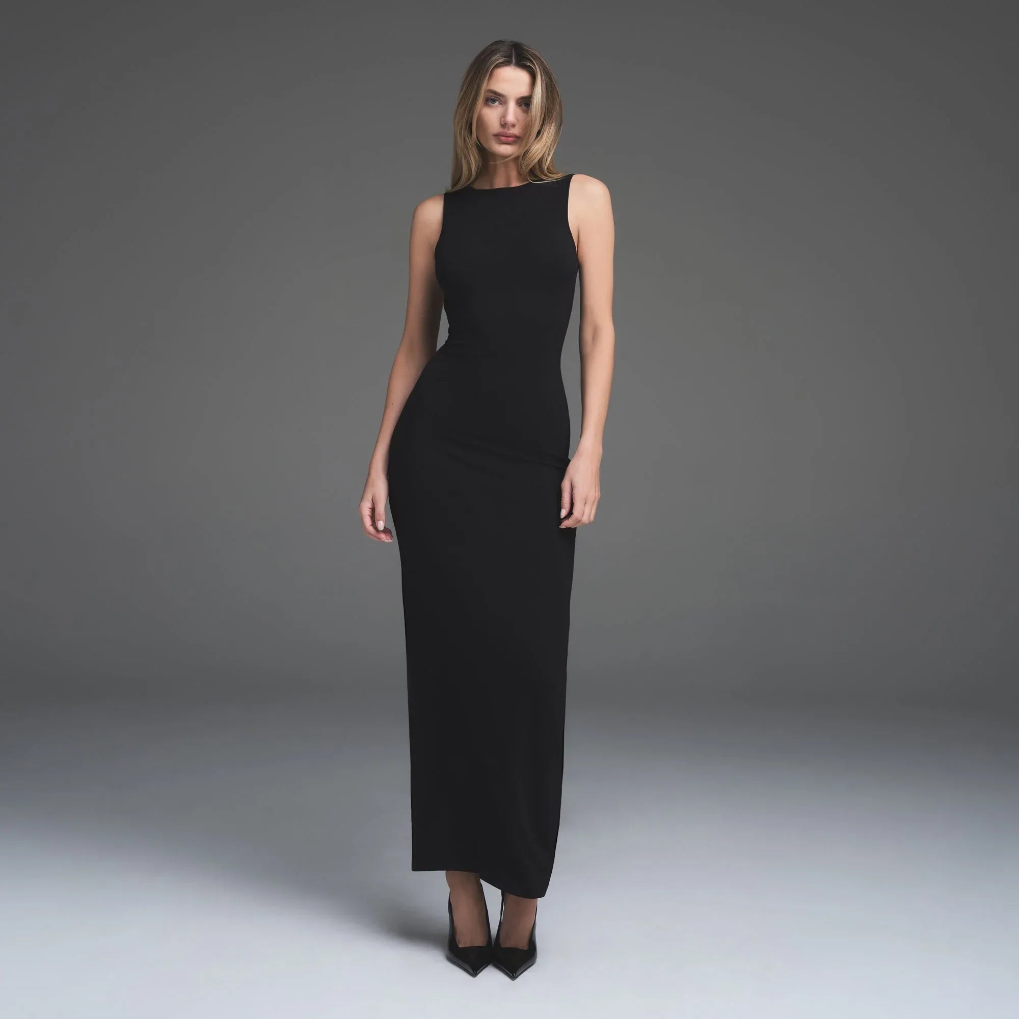 SKIMS SMOOTH LAYERS LONG BOAT NECK DRESS | OBSIDIAN - ELBİSE - My Suti