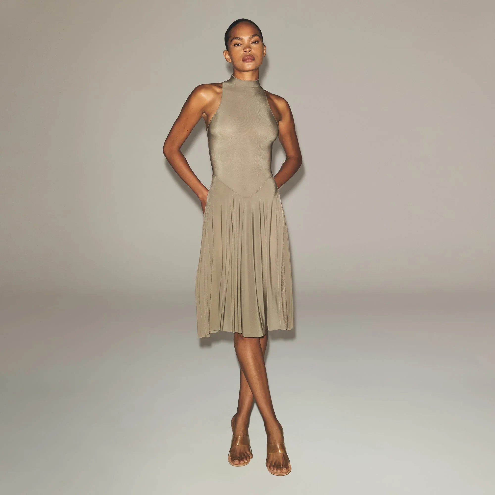 SKIMS MILKY SHEER HIGH NECK MIDI DRESS | TRUFFLE - ELBİSE - My Suti