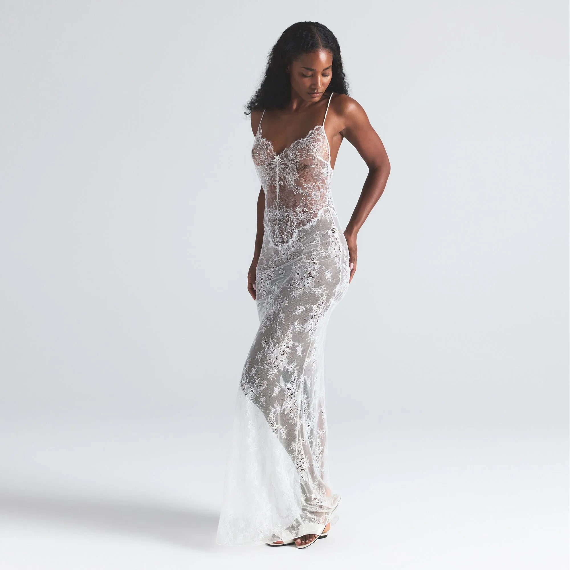 SKIMS ULTRA FINE LACE LOW BACK LONG DRESS | MARBLE - ELBİSE - My Suti