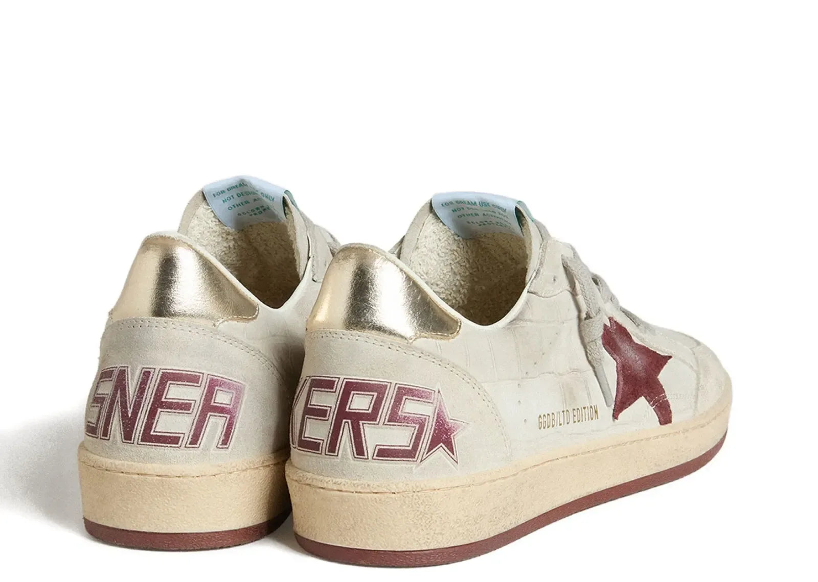 Golden Goose Ball-Star White Croco Nubuck Burgundy Star Gold Heel - My Suti