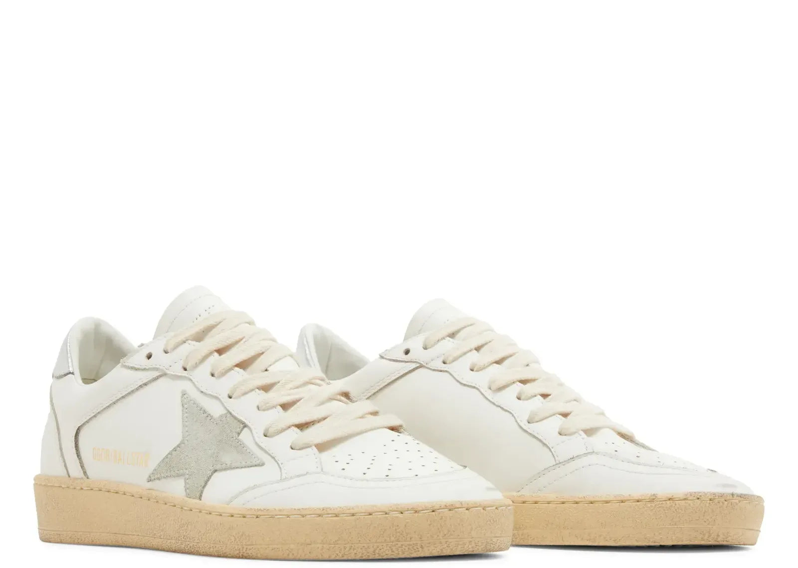 Golden Goose Ball-Star White Leather Gray Suede Star Silver Heel - My Suti