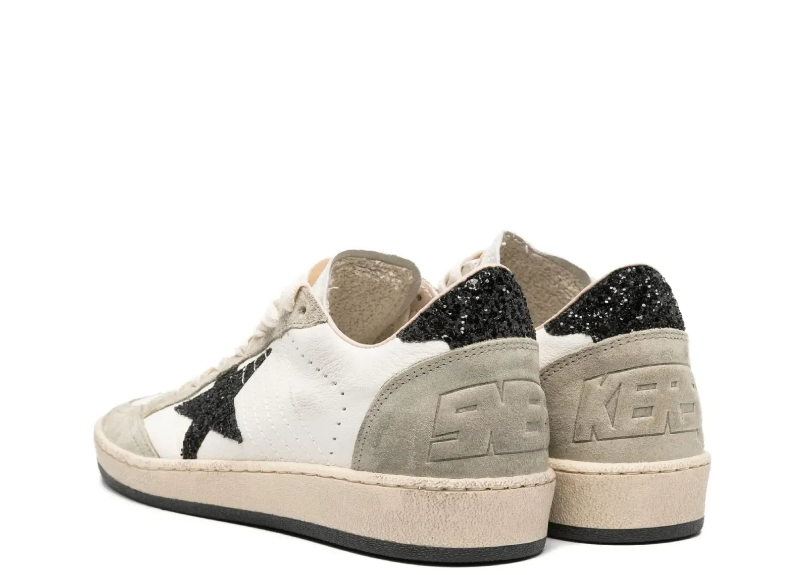Golden Goose Ball-Star White Nappa Black Glitter Star Heel - My Suti
