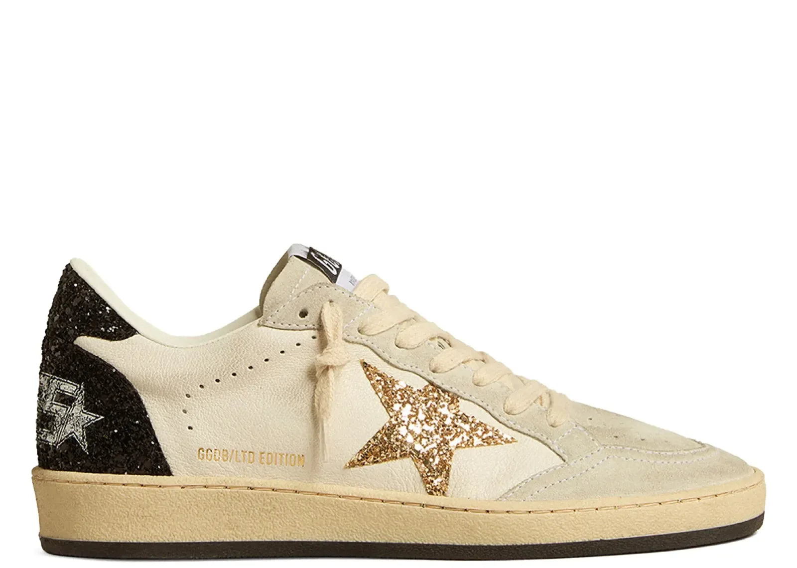 Golden Goose Ball-Star White Nappa Gold Glitter Star Black Glitter Heel - My Suti