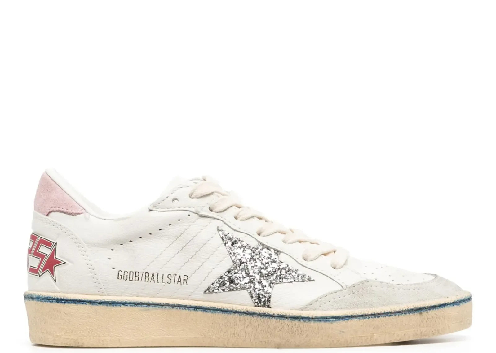 Golden Goose Ball-Star White Nappa Silver Glitter Star Pink Heel Blue Stripe - My Suti