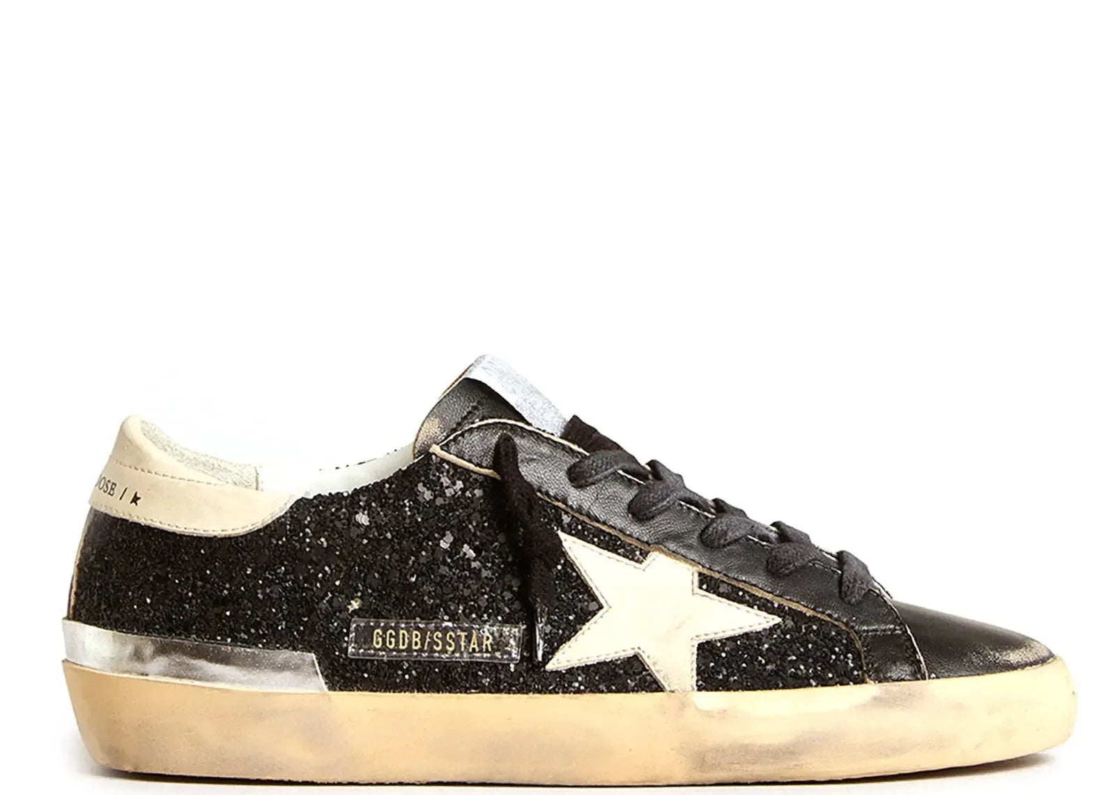 Golden Goose Super-Star Black Glitter Nappa Cream - My Suti