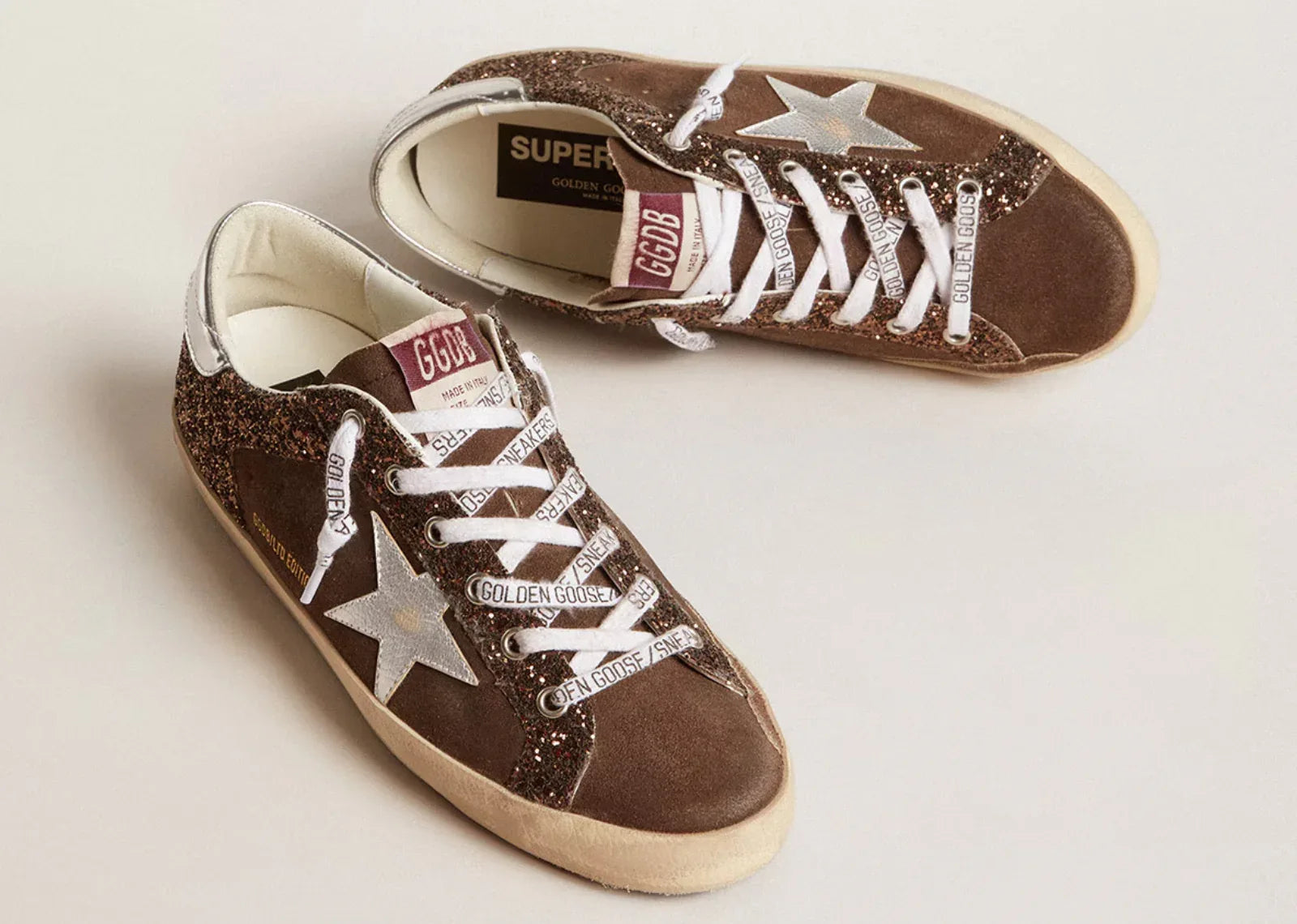 Golden Goose Super-Star Brown Glitter Brown Suede - My Suti