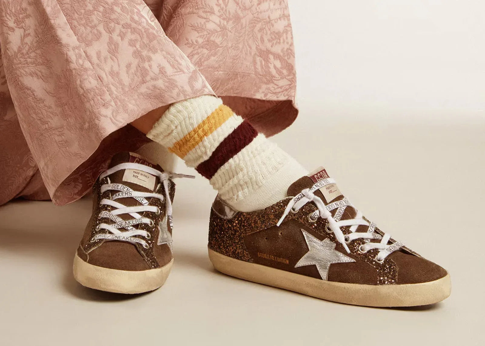 Golden Goose Super-Star Brown Glitter Brown Suede - My Suti