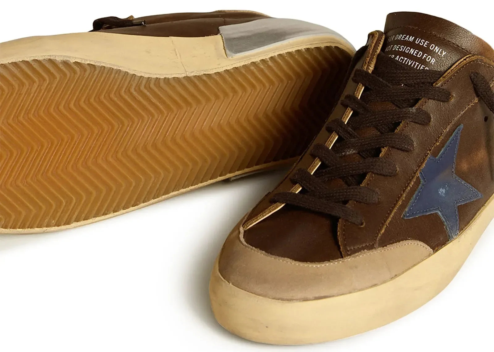 Golden Goose Super-Star Brown Leather Blue Star Beige Heel - My Suti