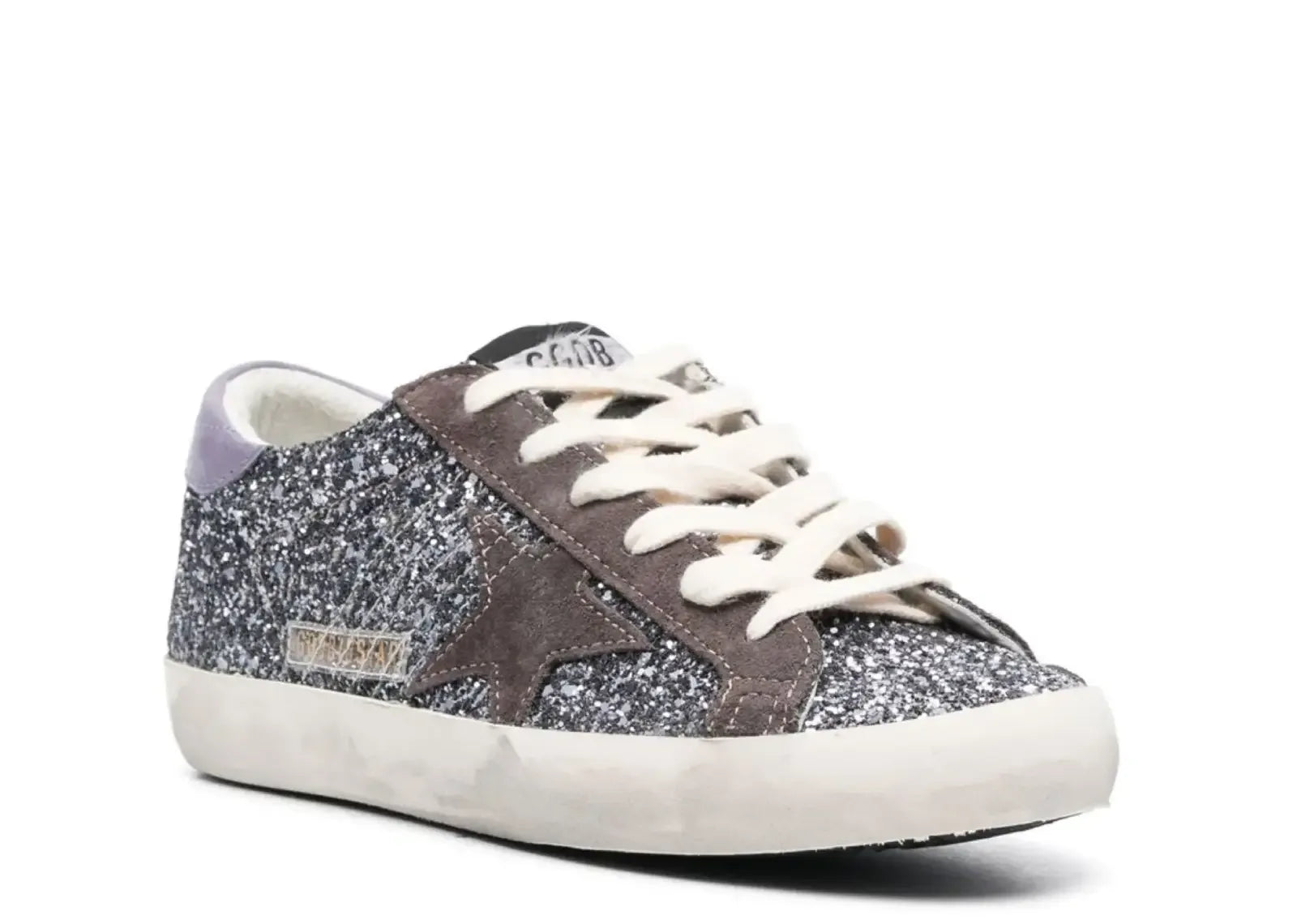 Golden Goose Super-Star Glitter Brown Star Lilac Heel Tab - My Suti
