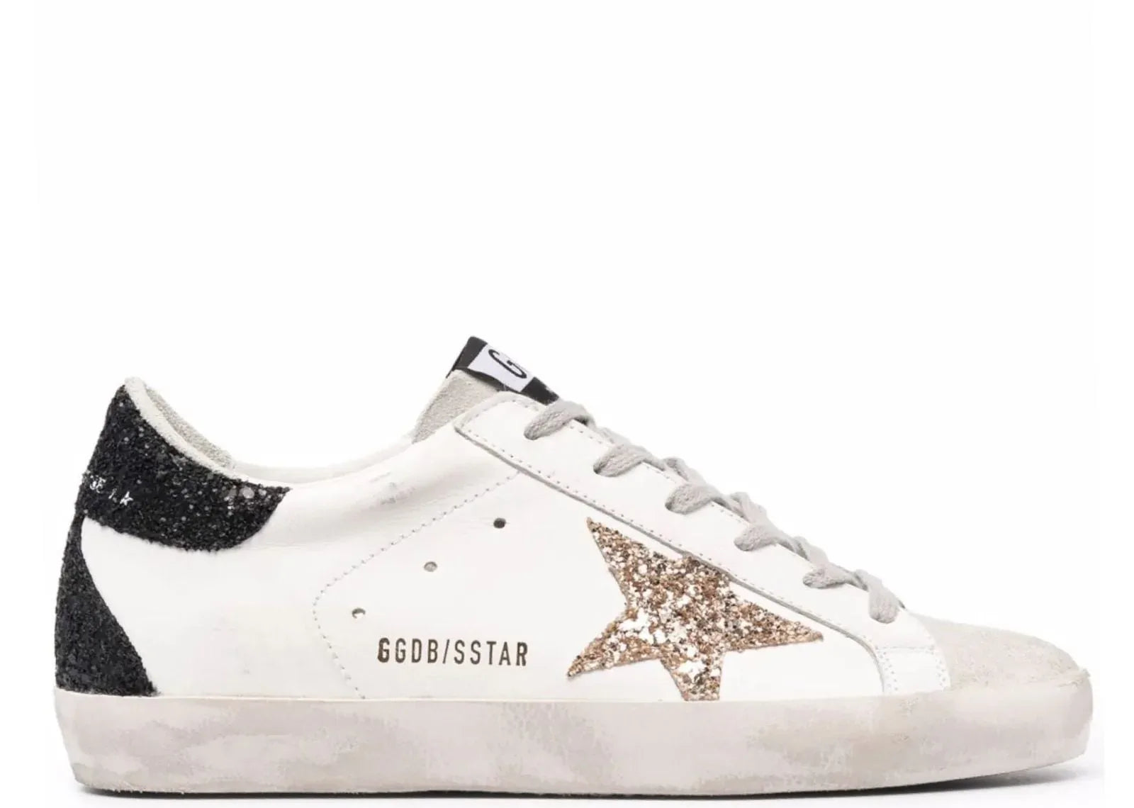 Golden Goose Super-Star Gold Glitter Star Black Glitter Heel - My Suti