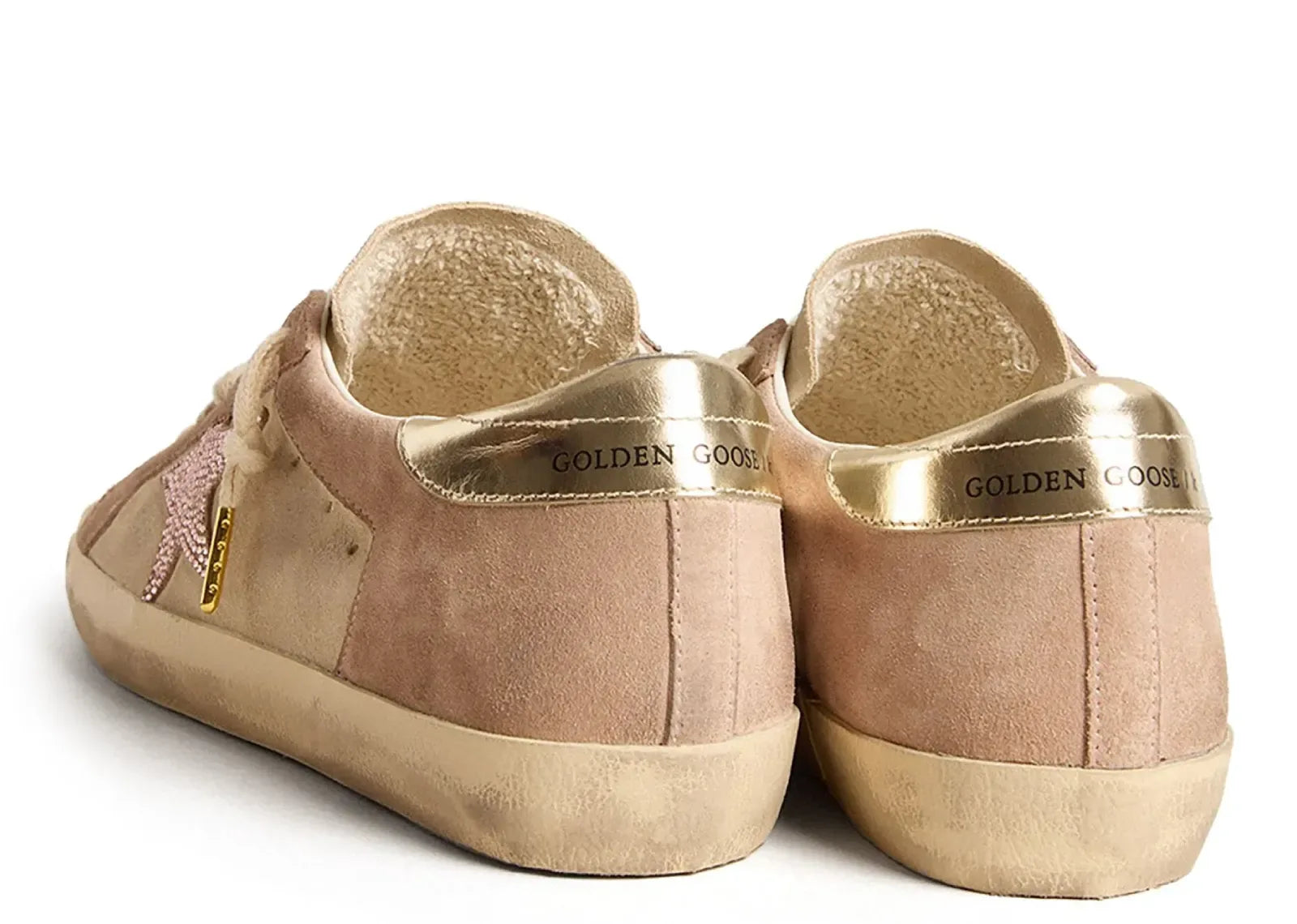 Golden Goose Super-Star Pale Pink Beige Suede Crystal Star Platinum Heel - My Suti