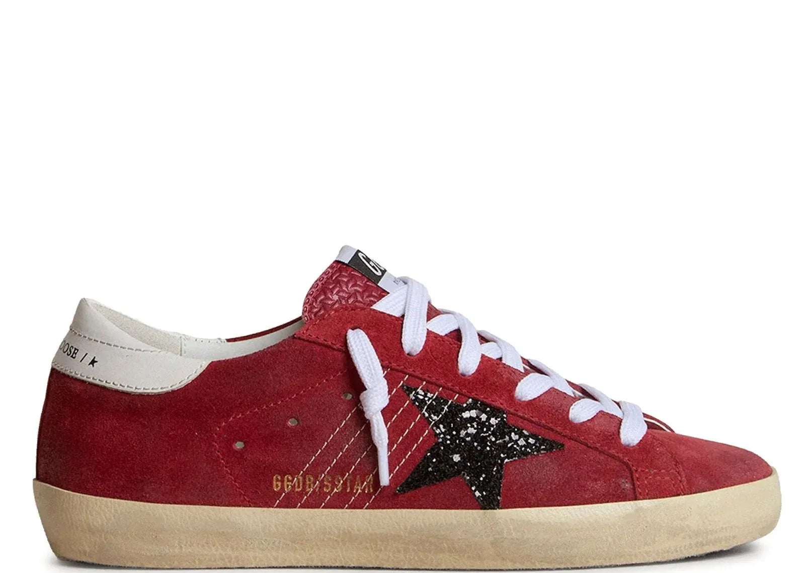 Golden Goose Super Star Red Suede With Glitter Star - My Suti