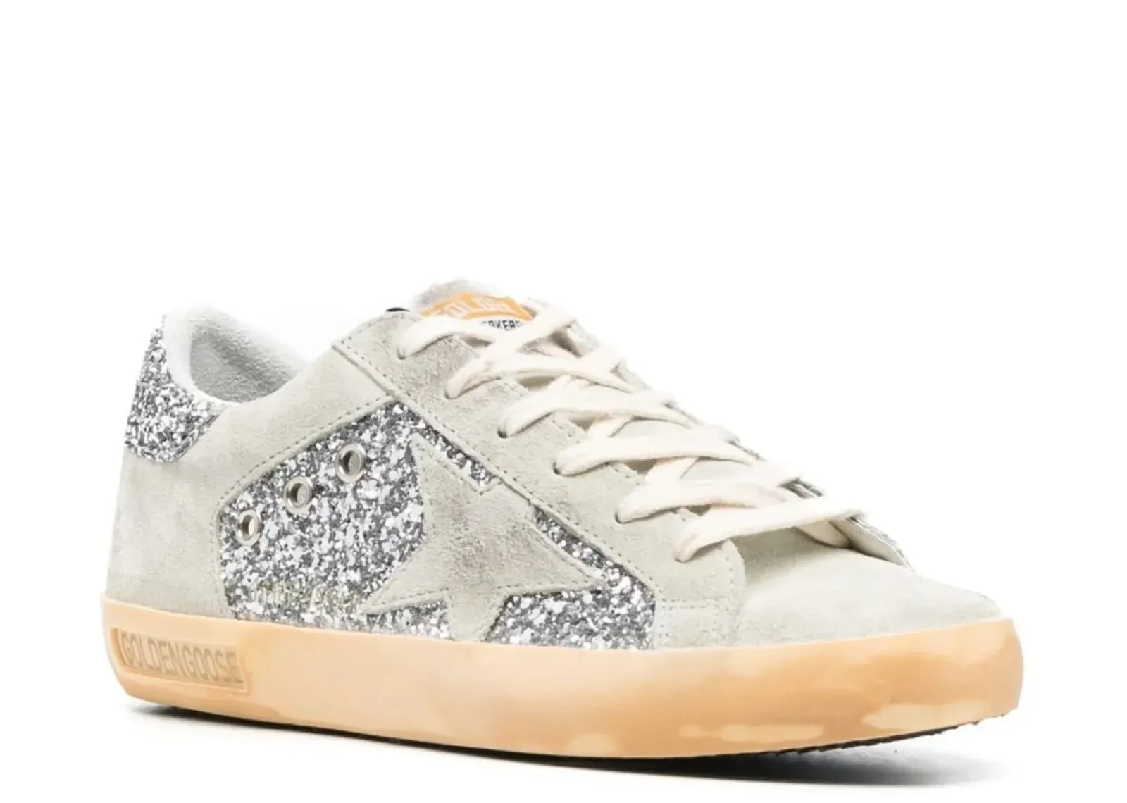 Golden Goose Super-Star Silver Glitter Gray Suede Star Heel - My Suti