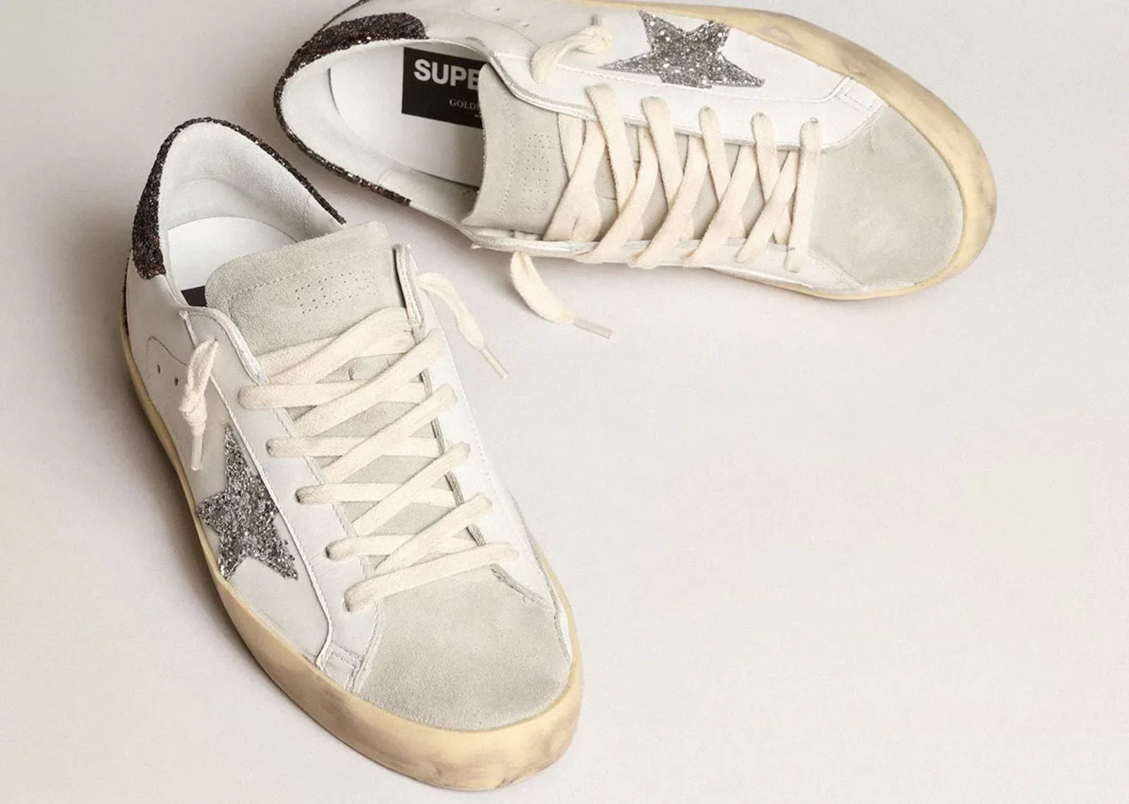 Golden Goose Super-Star Silver Star Brown Glitter Heel - My Suti