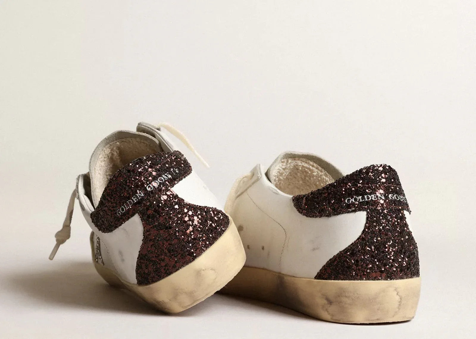 Golden Goose Super-Star Silver Star Brown Glitter Heel - My Suti