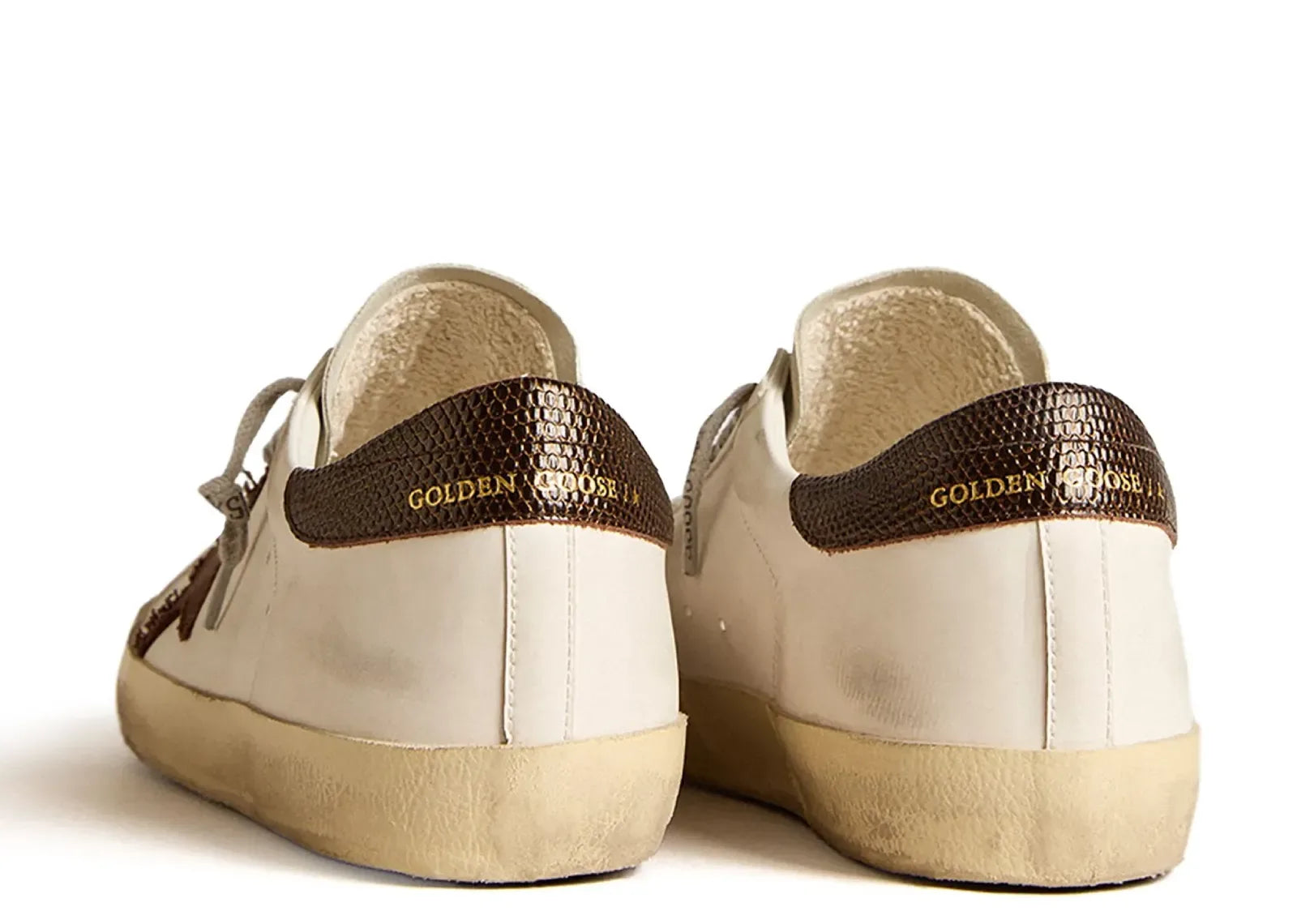 Golden Goose Super-Star White Bio-Based Brown Canvas Star Lizard Heel - My Suti
