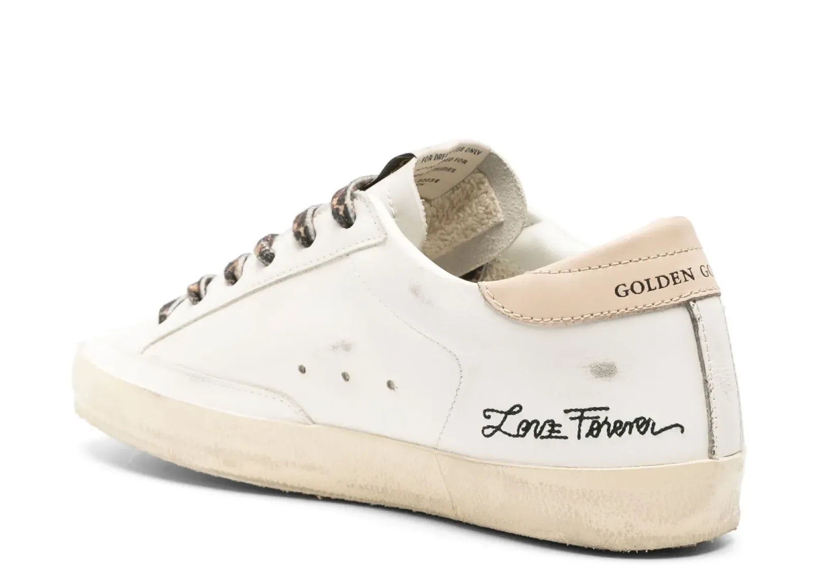 Golden Goose Super-Star White Leather Gray Glitter Star Nude Heel Leopard Laces - My Suti