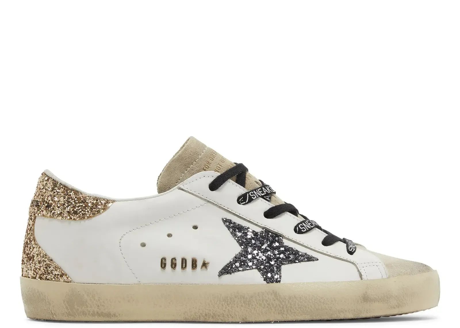 Golden Goose Super-Star White Leather Multicolor Glitter Star Heel - My Suti