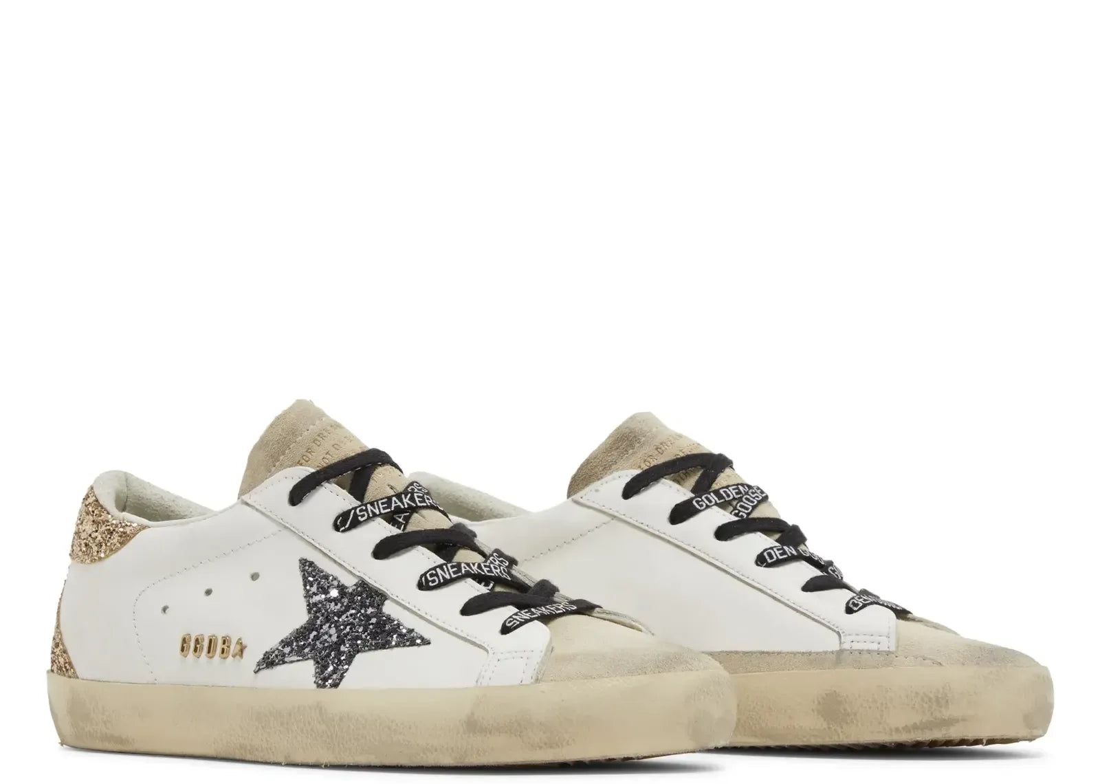 Golden Goose Super-Star White Leather Multicolor Glitter Star Heel - My Suti