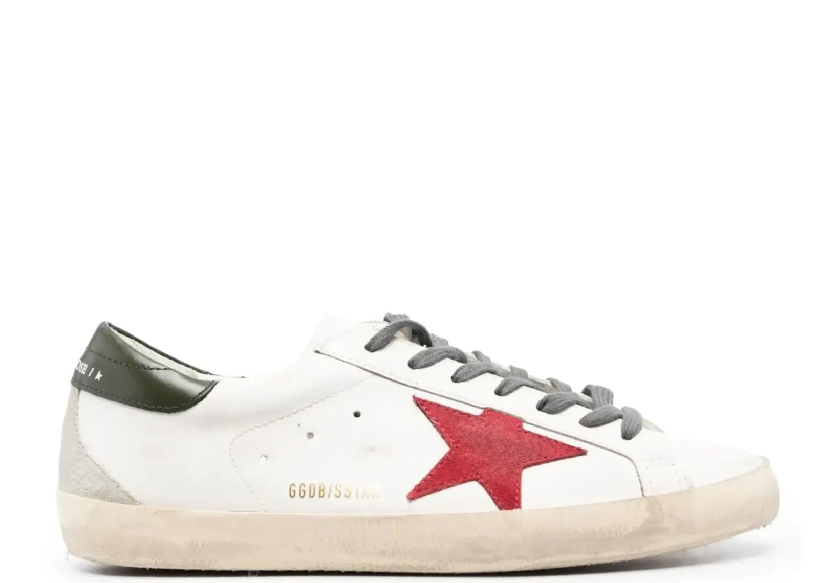 Golden Goose Super-Star White Leather Red Suede Star Green Heel - My Suti
