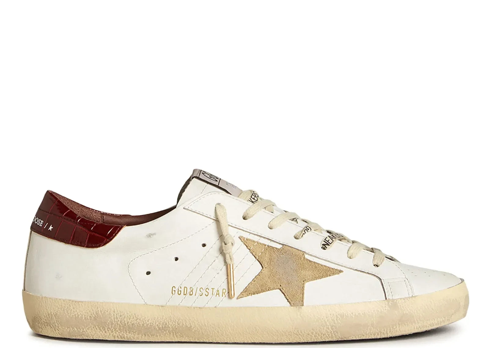 Golden Goose Super-Star White Leather Sand Suede Star Red Croco Heel - My Suti